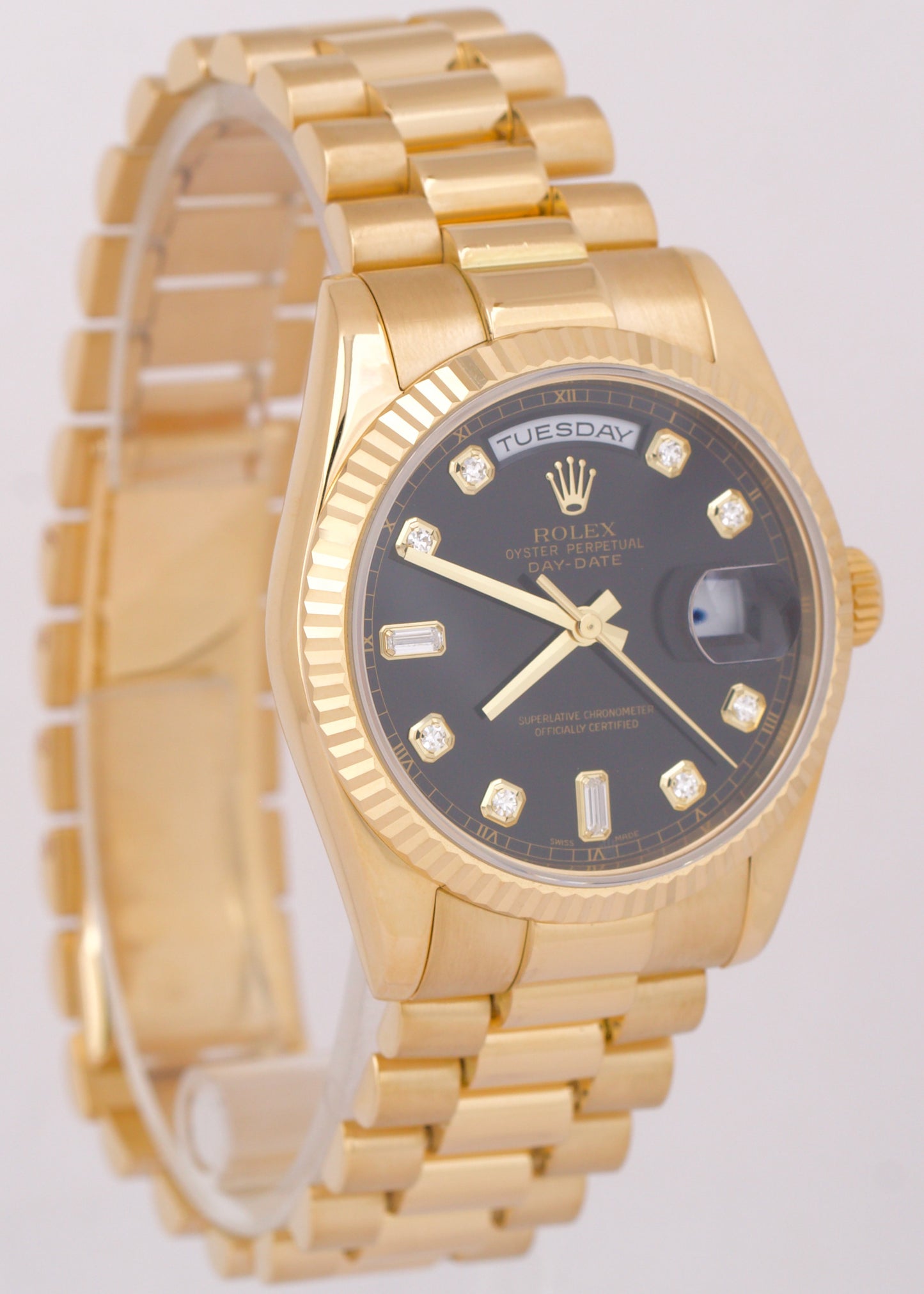 RSC Rolex Day-Date President BLACK DIAMOND 18K Yellow Gold 36mm 118238 Watch BOX