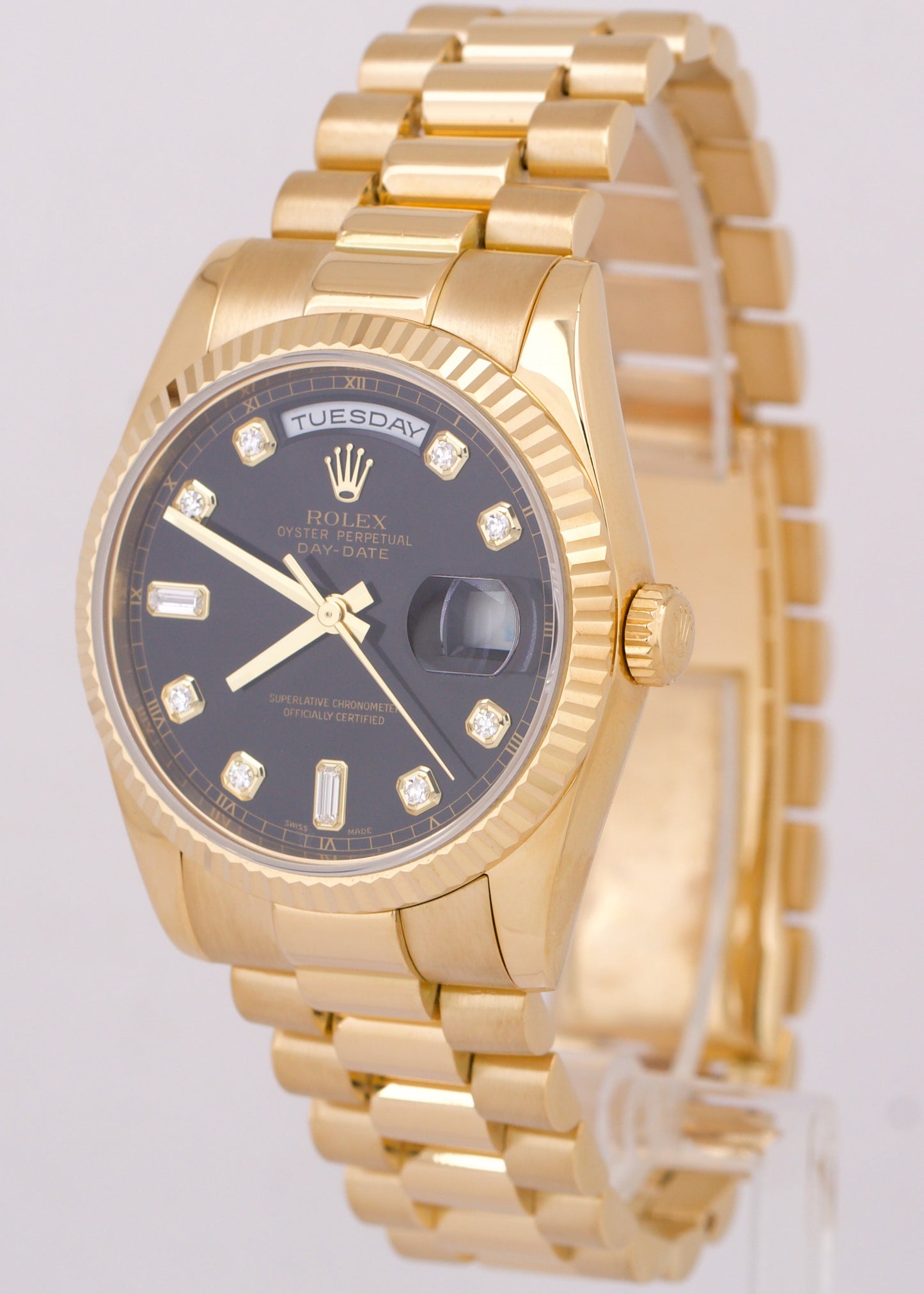 RSC Rolex Day-Date President BLACK DIAMOND 18K Yellow Gold 36mm 118238 Watch BOX