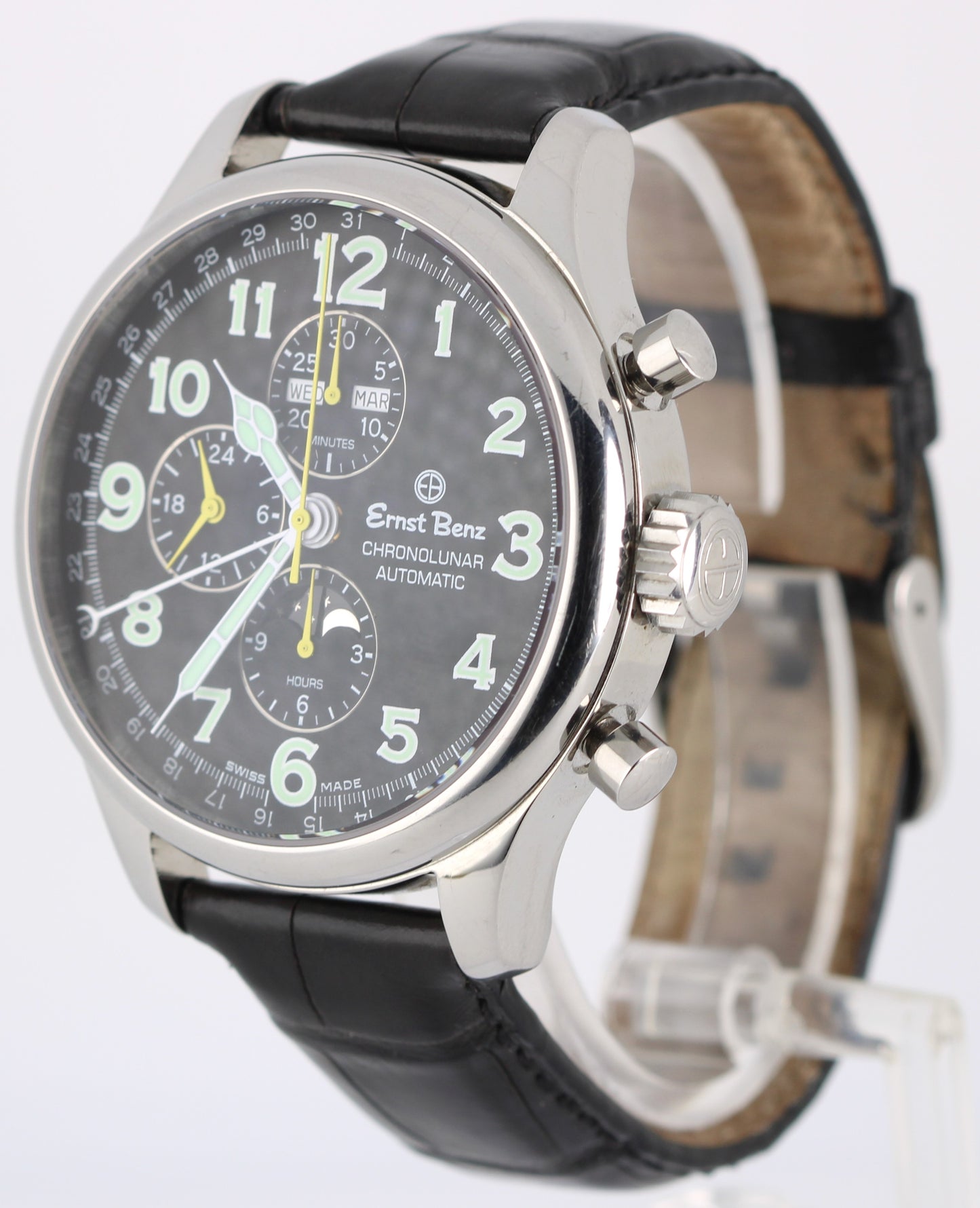 Ernst Benz Chronolunar Stainless Steel Black Arabic 47mm GC10311 10300 Watch