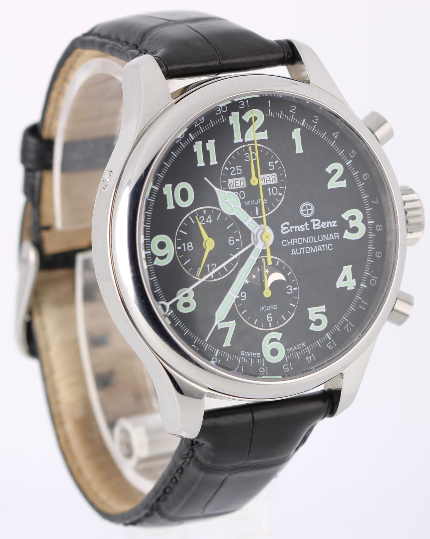Ernst Benz Chronolunar Stainless Steel Black Arabic 47mm GC10311 10300 Watch