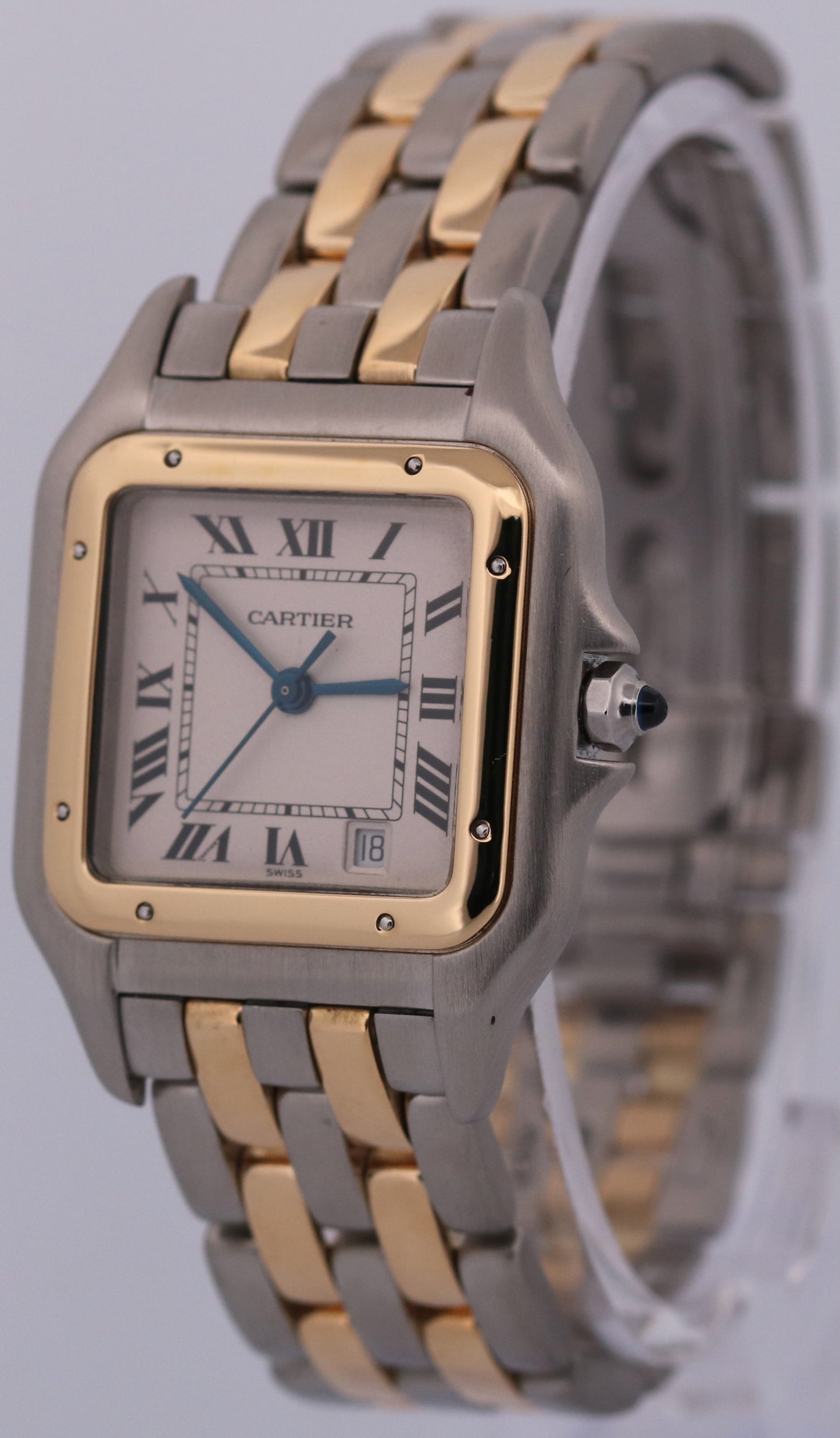 Ladies Cartier Panthere Midsize IVORY 18K Gold Steel TWO ROW 27mm Quartz 83949