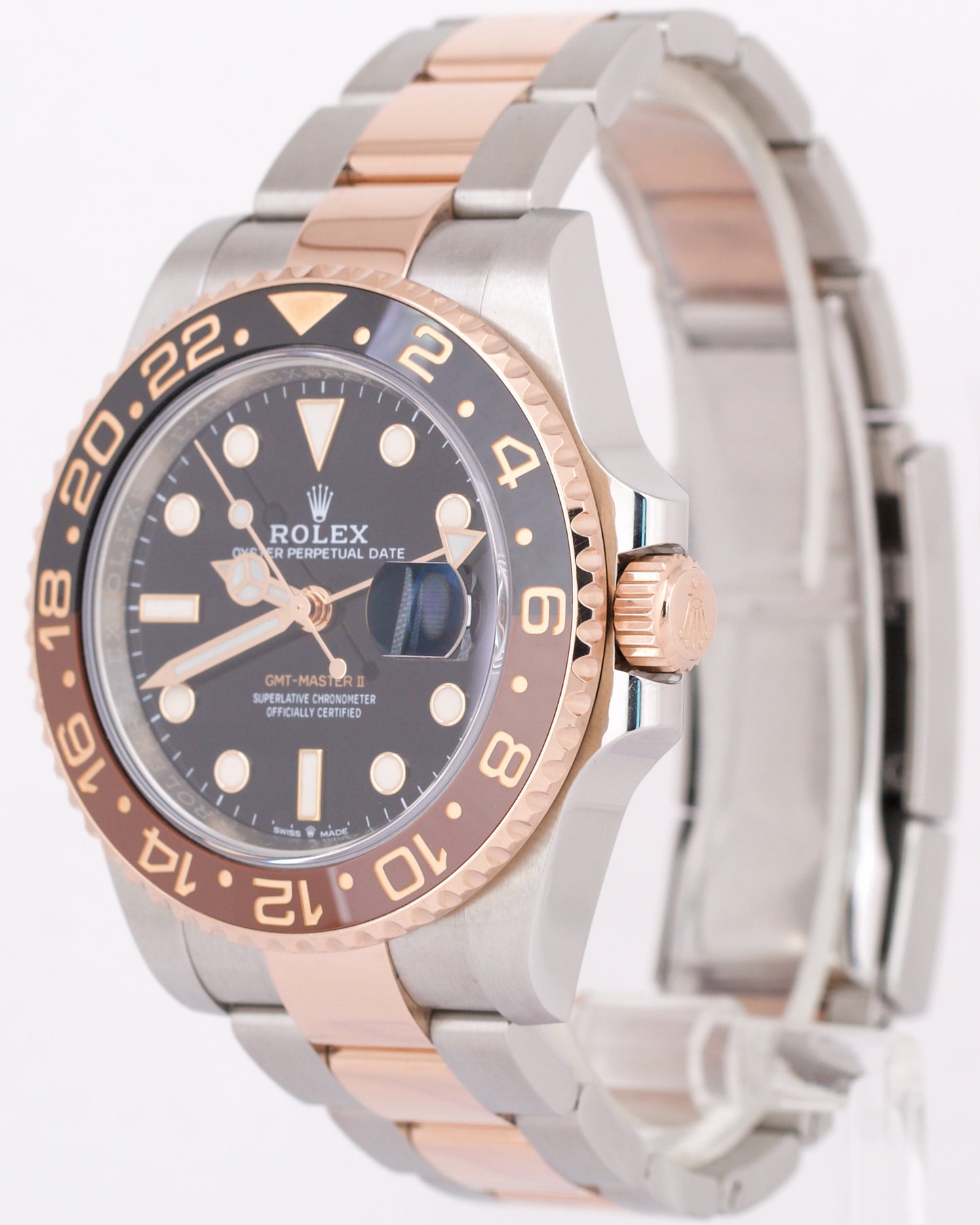 NEW PAPERS Rolex GMT-Master II 18K Rose Gold Steel ROOT BEER 126711 40mm BOX