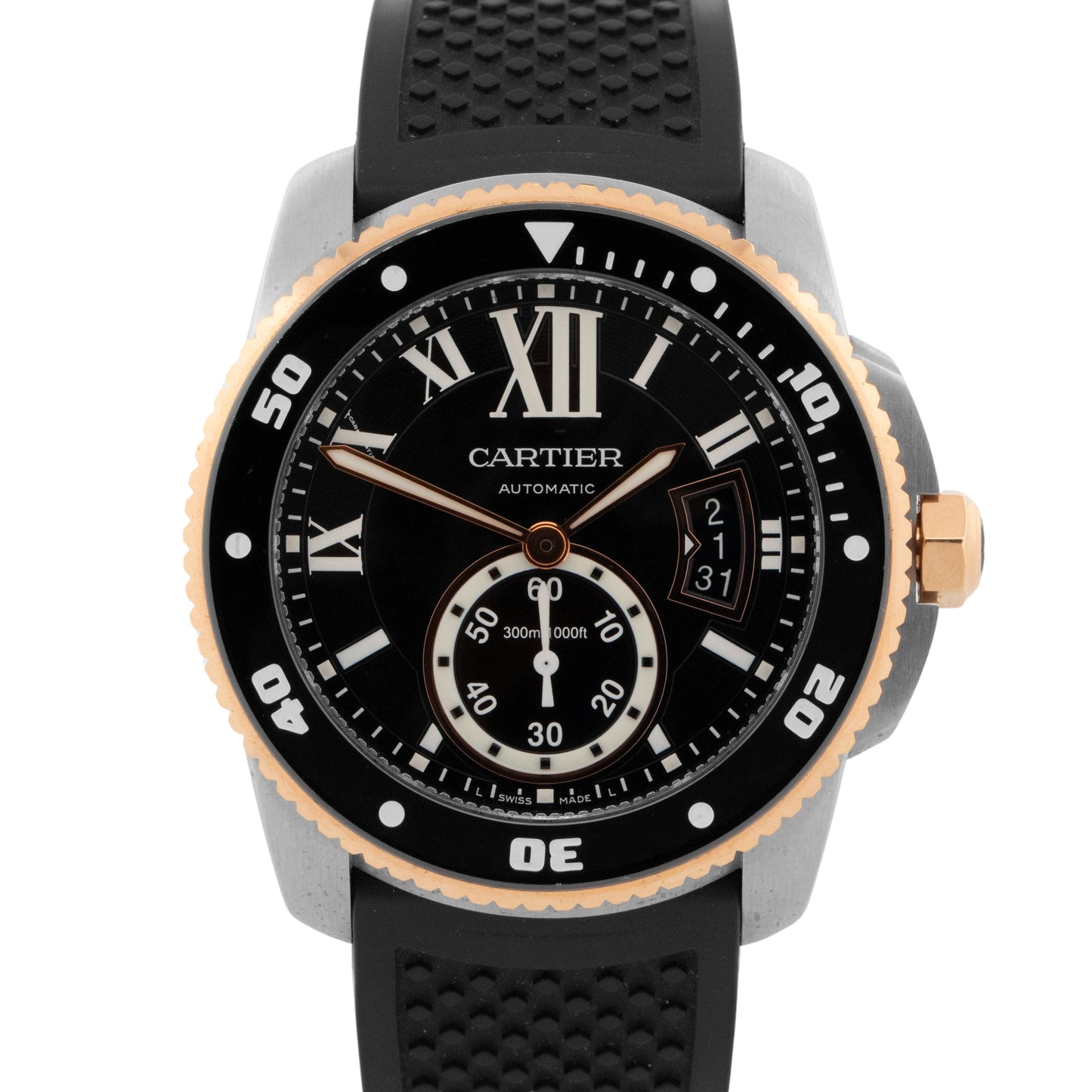 PAPERS Cartier Calibre Diver Date Two-Tone Rose Gold 42mm 3729 W7100055 Watch