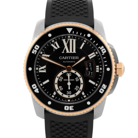 PAPERS Cartier Calibre Diver Date Two-Tone Rose Gold 42mm 3729 W7100055 Watch