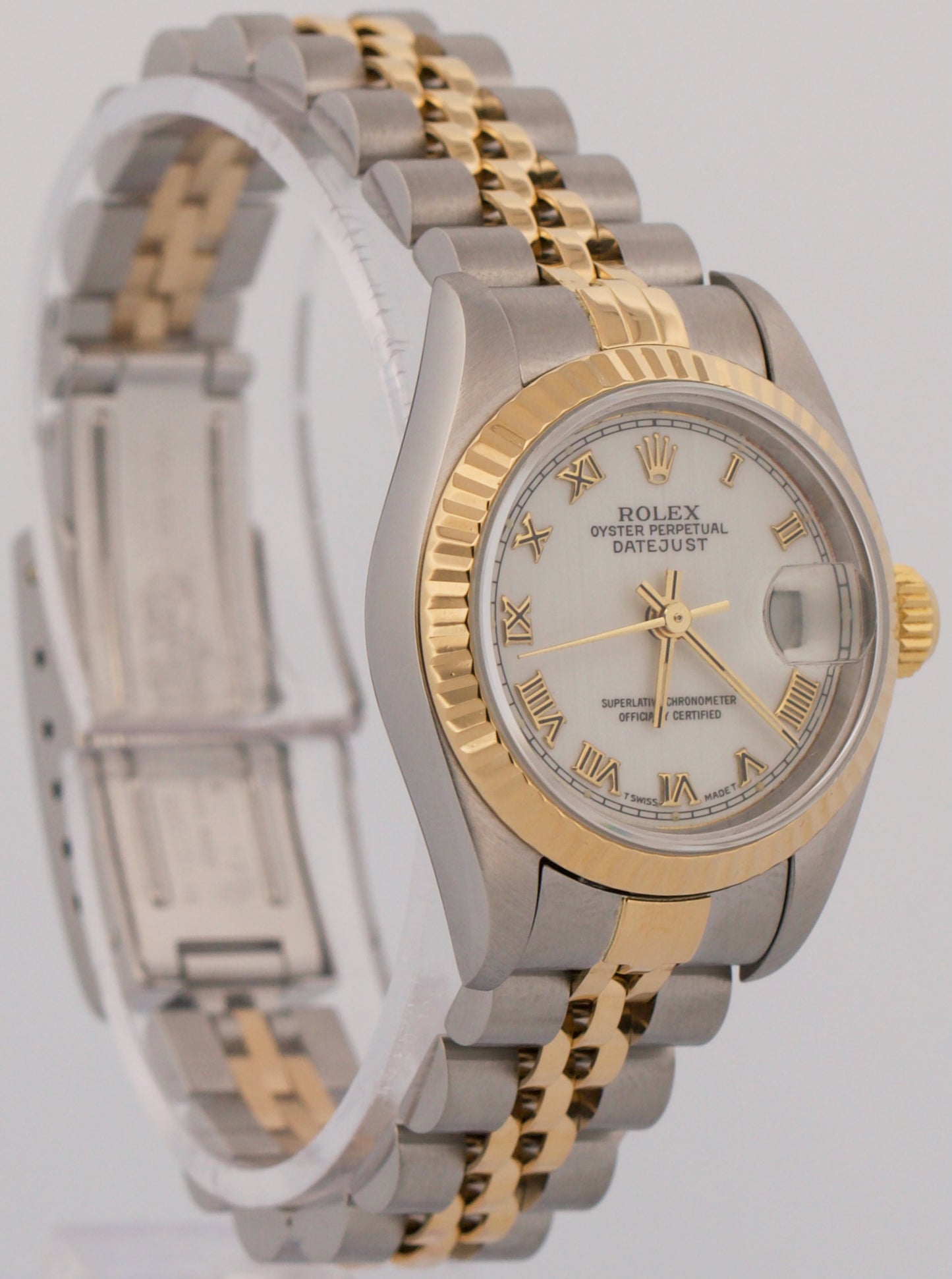 1994 PAPERS Rolex DateJust 26mm WHITE ROMAN 18K Gold Steel JUBILEE 69173 BOX