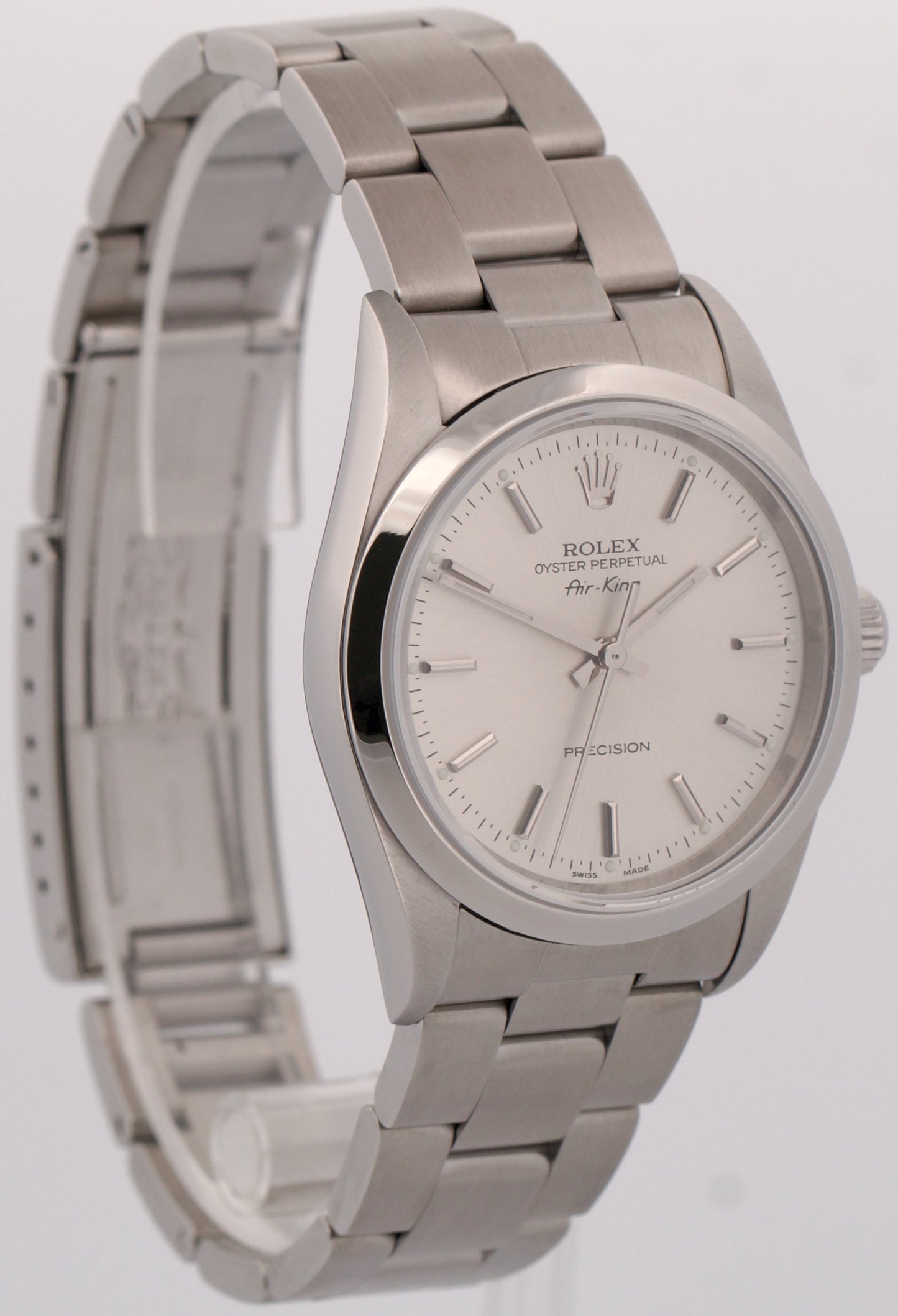 2004 PAPERS Rolex Oyster Perpetual Air-King SILVER Oyster 34mm Steel 14000M BOX
