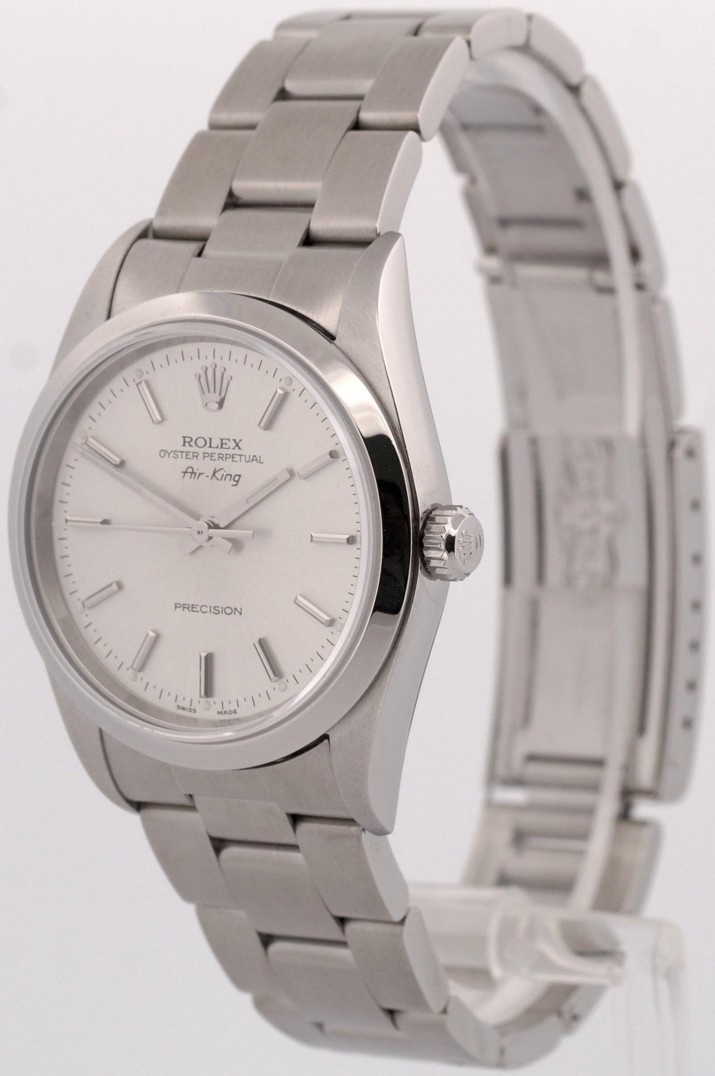 2004 PAPERS Rolex Oyster Perpetual Air-King SILVER Oyster 34mm Steel 14000M BOX