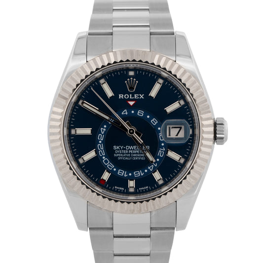 2019 PAPERS Rolex Sky-Dweller BLUE Steel 18K White Gold 42mm Oyster 326934 BOX