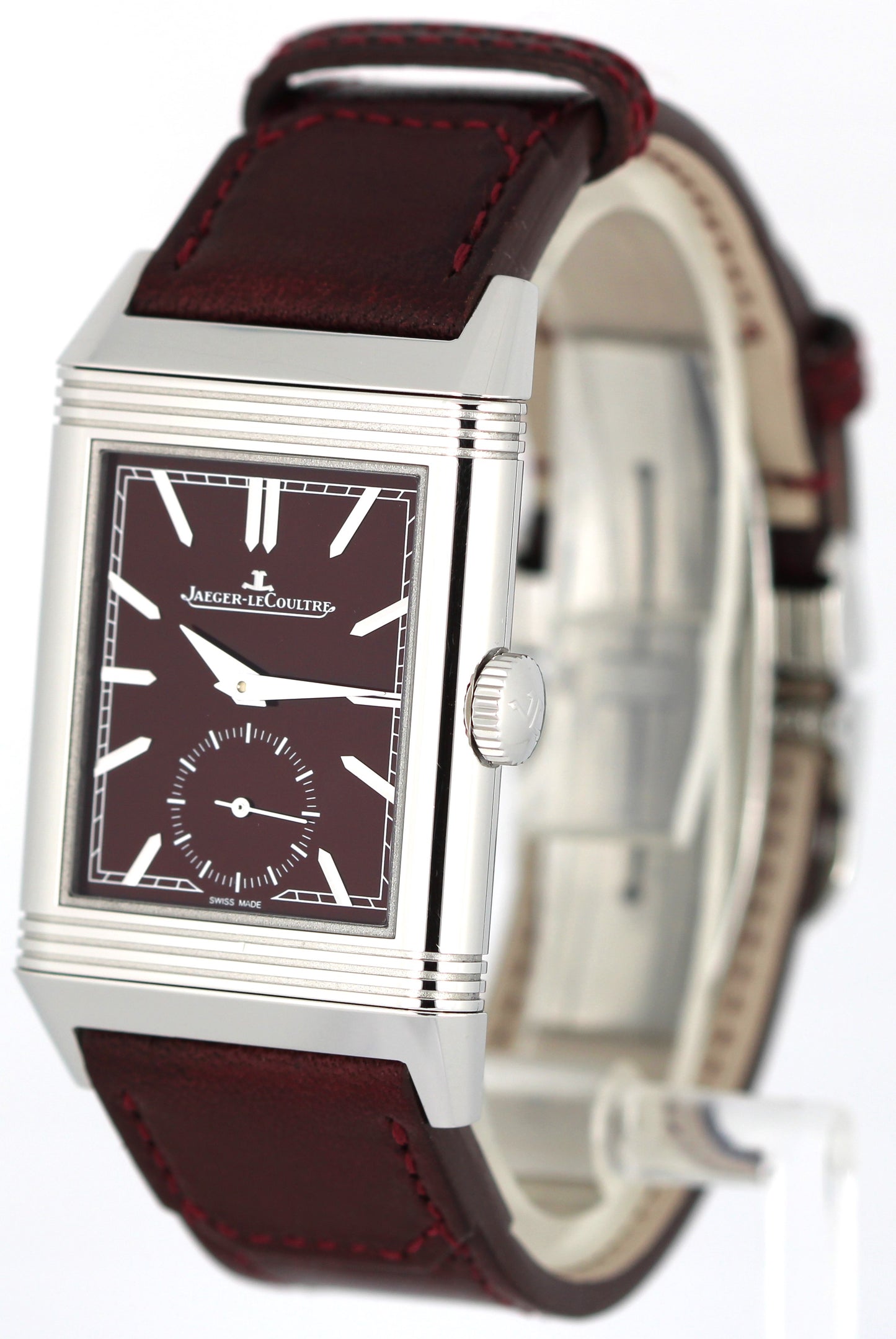 Jaeger LeCoultre Reverso Tribute Steel Burgundy 45.6mmX27.4mm 214.8.62 Watch