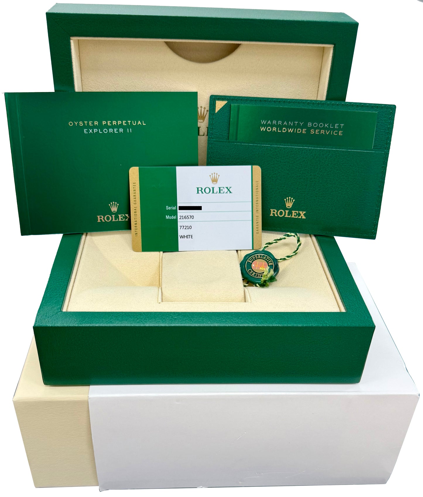 NOS 2019 PAPERS Rolex Explorer II 42mm POLAR WHITE Orange Steel Watch 216570 BOX