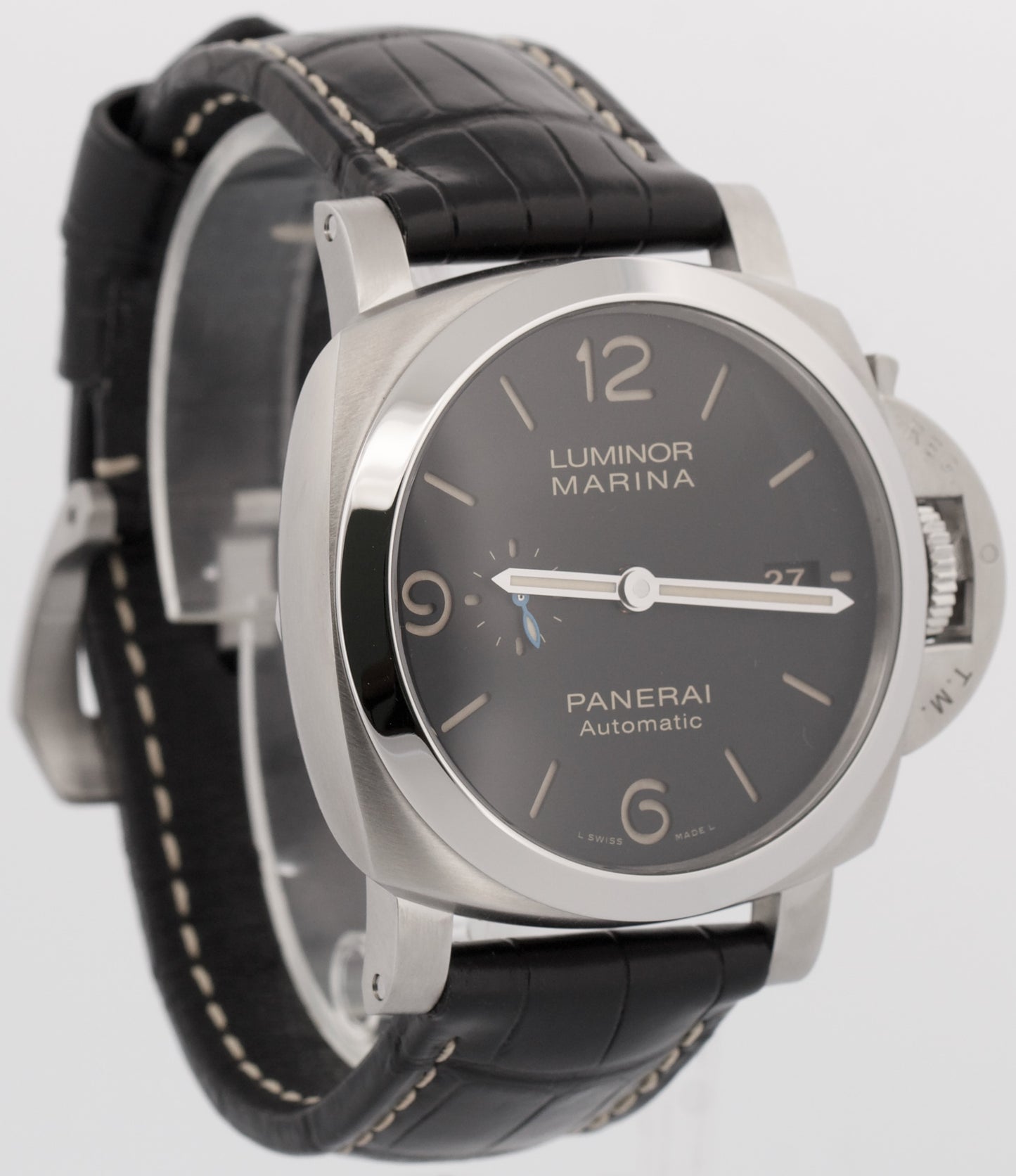 PAPERS Panerai Luminor Marina 1950 Steel BLACK 44mm PAM01312 Leather Watch BOX