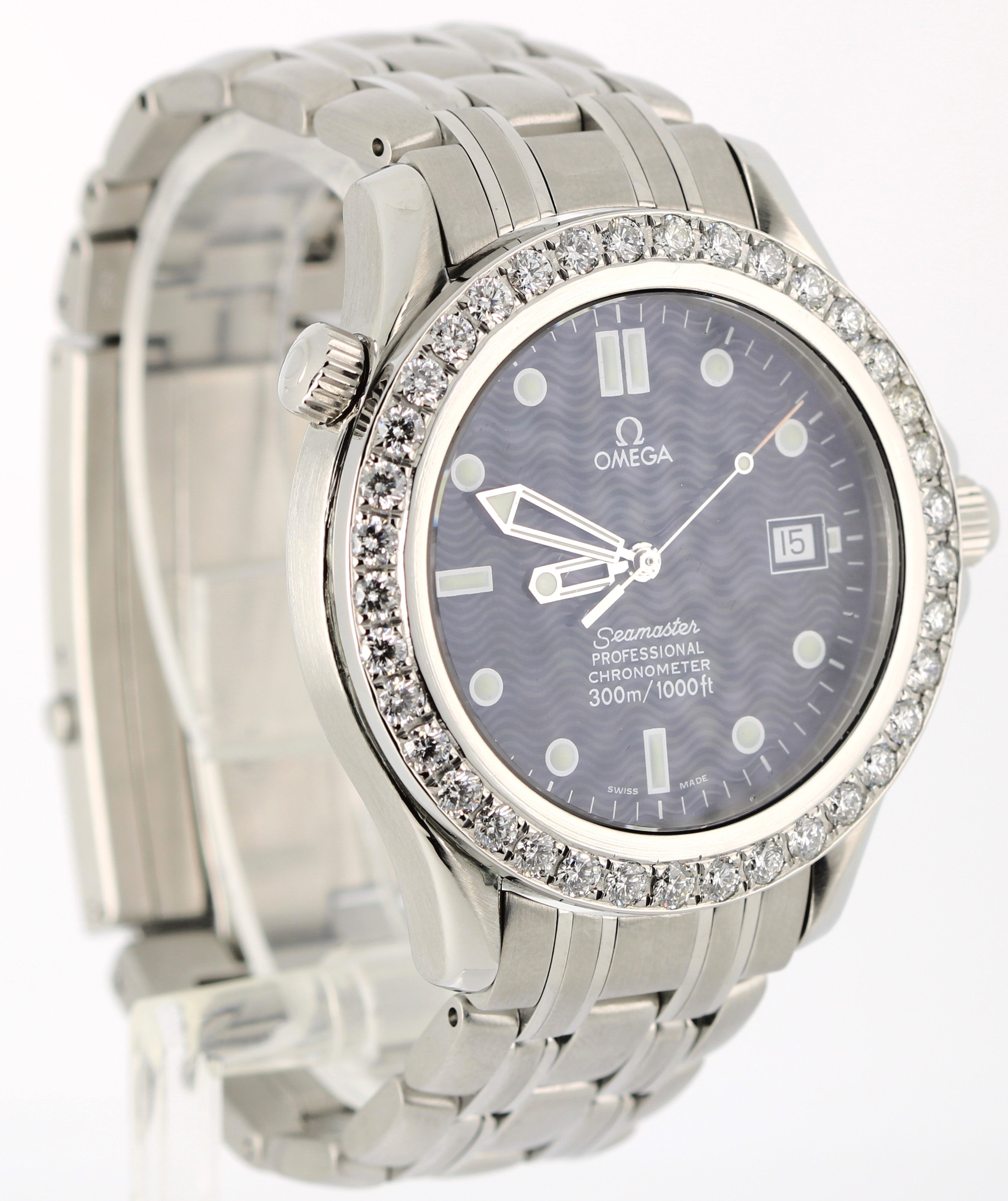 Omega Seamaster Professional DIAMOND Bezel Steel Blue Wave 41mm