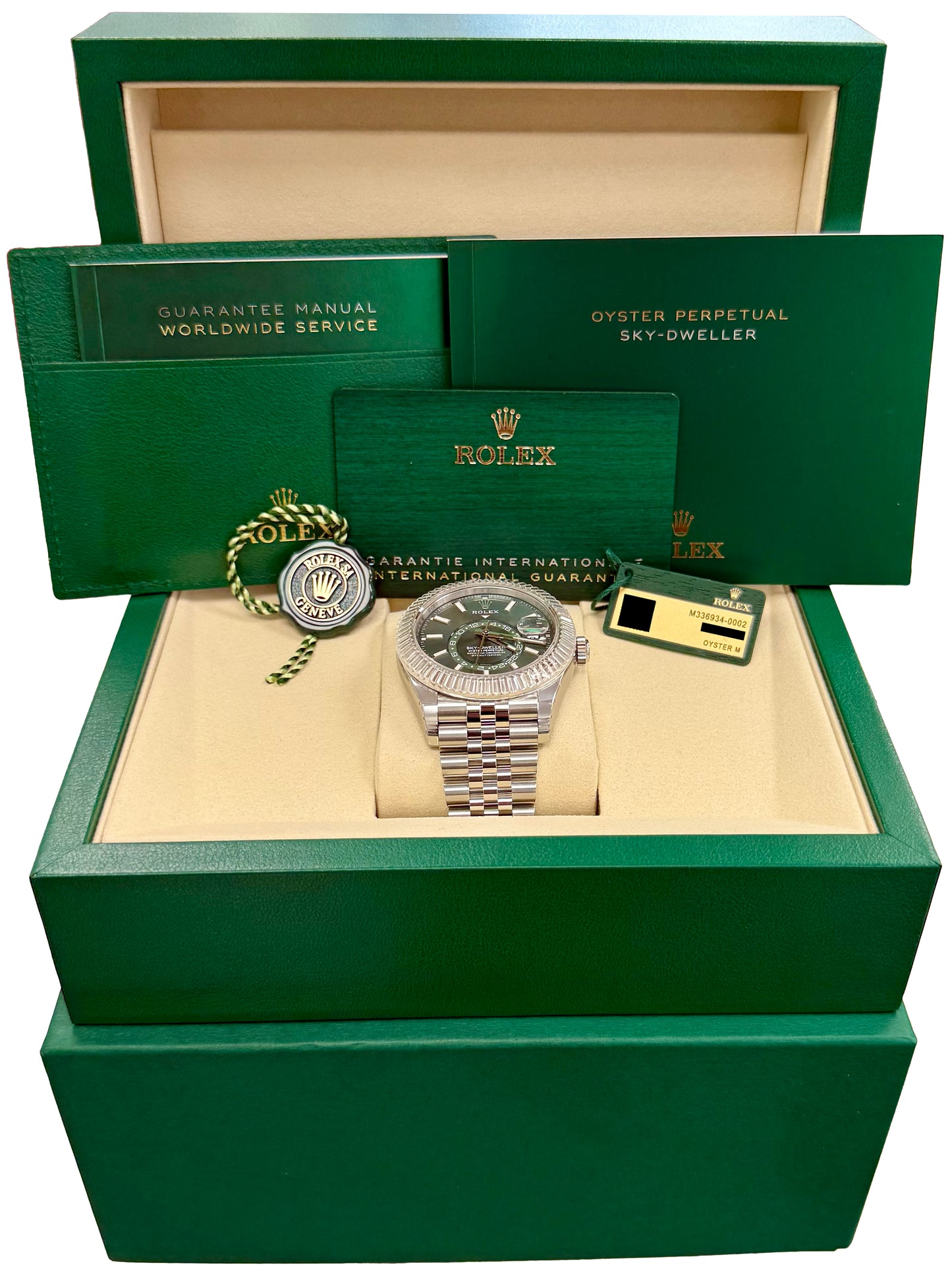 NEW STICKERED JUNE 2026 PAPERS Rolex Sky-Dweller GREEN 42mm JUBILEE 336934 BOX