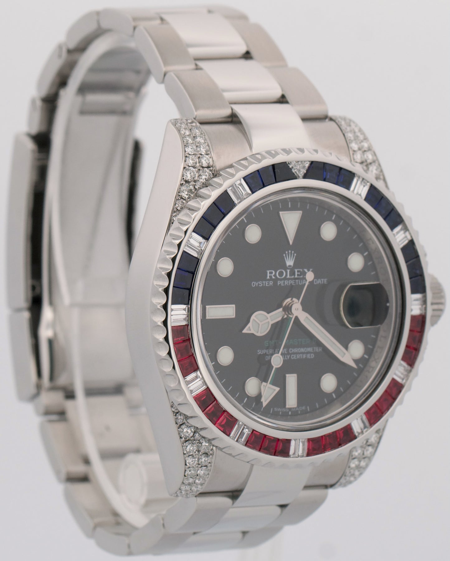 Rolex GMT-Master II DIAMOND SAPPHIRE Stainless Steel Blue Pink 40mm 116710 BOX