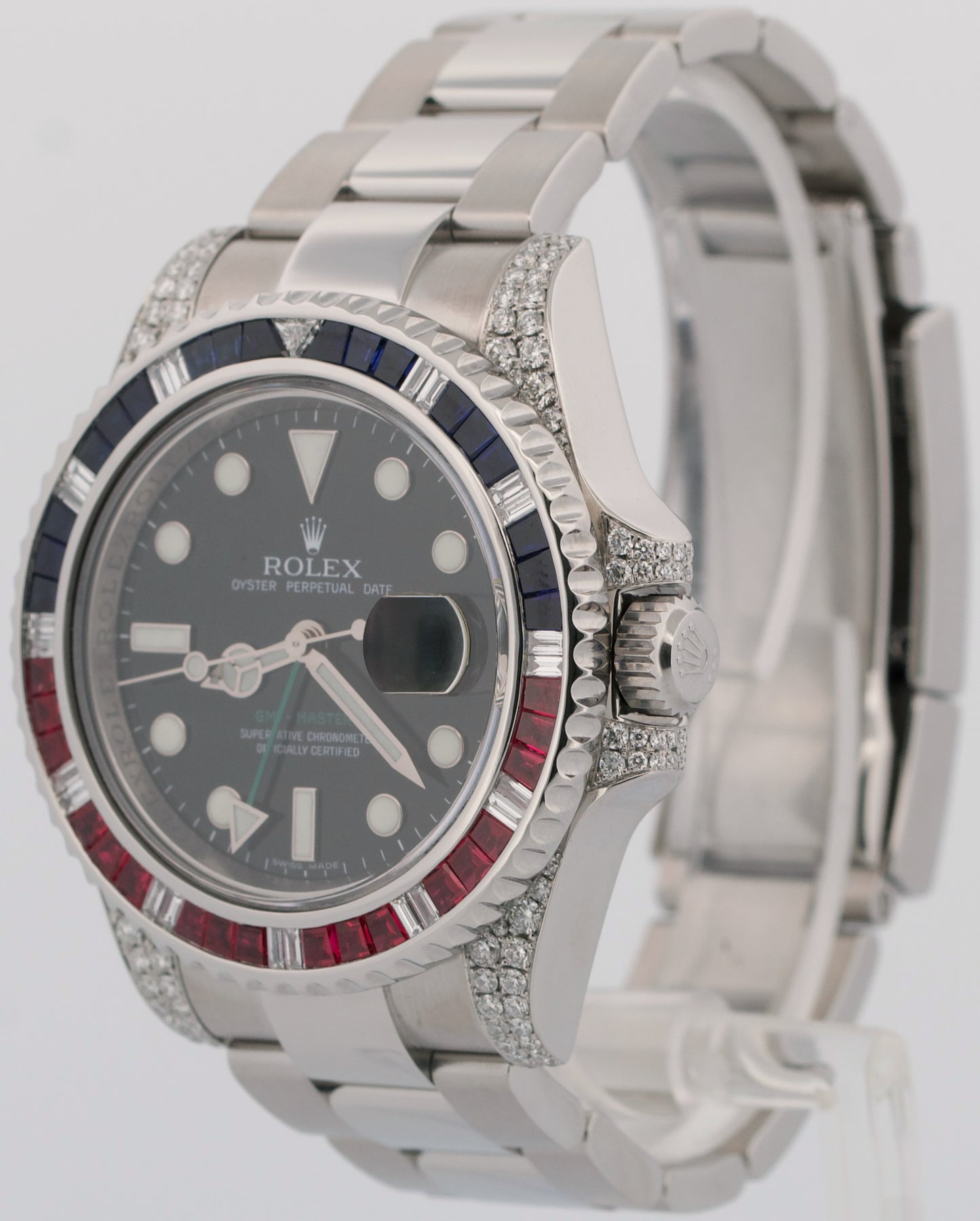 Rolex GMT-Master II DIAMOND SAPPHIRE Stainless Steel Blue Pink 40mm 116710 BOX