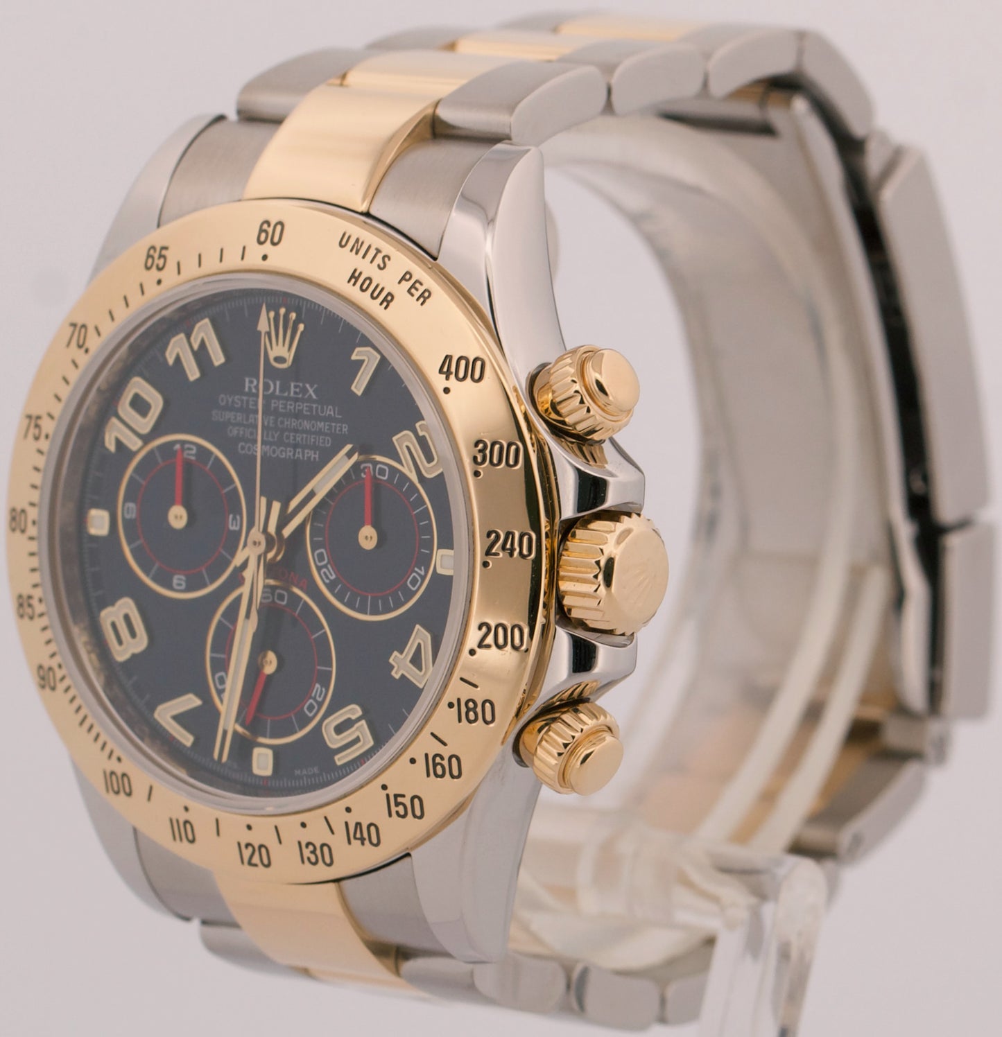 Rolex Daytona Cosmograph 40mm BLUE RACING 18K Yellow Gold Steel Watch 116523 BOX