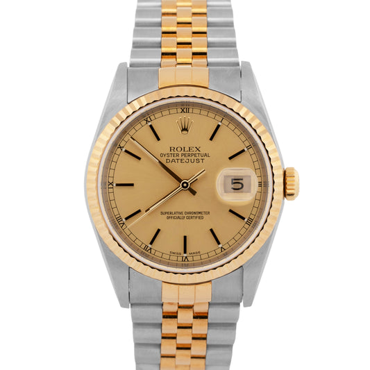 UNPOLISHED Rolex DateJust 36mm Champagne Jubilee 18K Gold JUBILEE 16233 Watch
