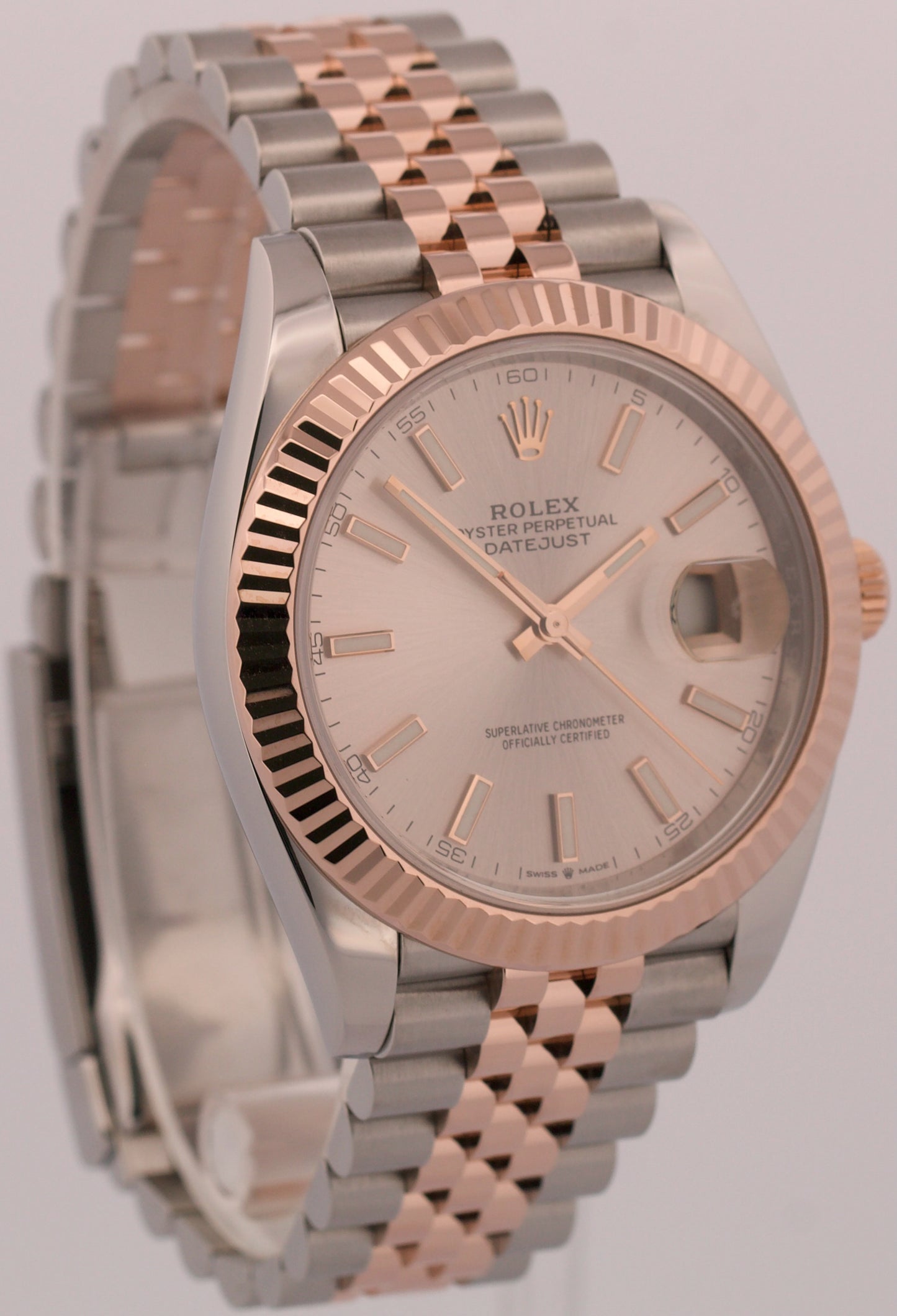Rolex DateJust 41mm SUNDUST PINK Steel 18K Rose Gold JUBILEE Fluted 126331 BOX