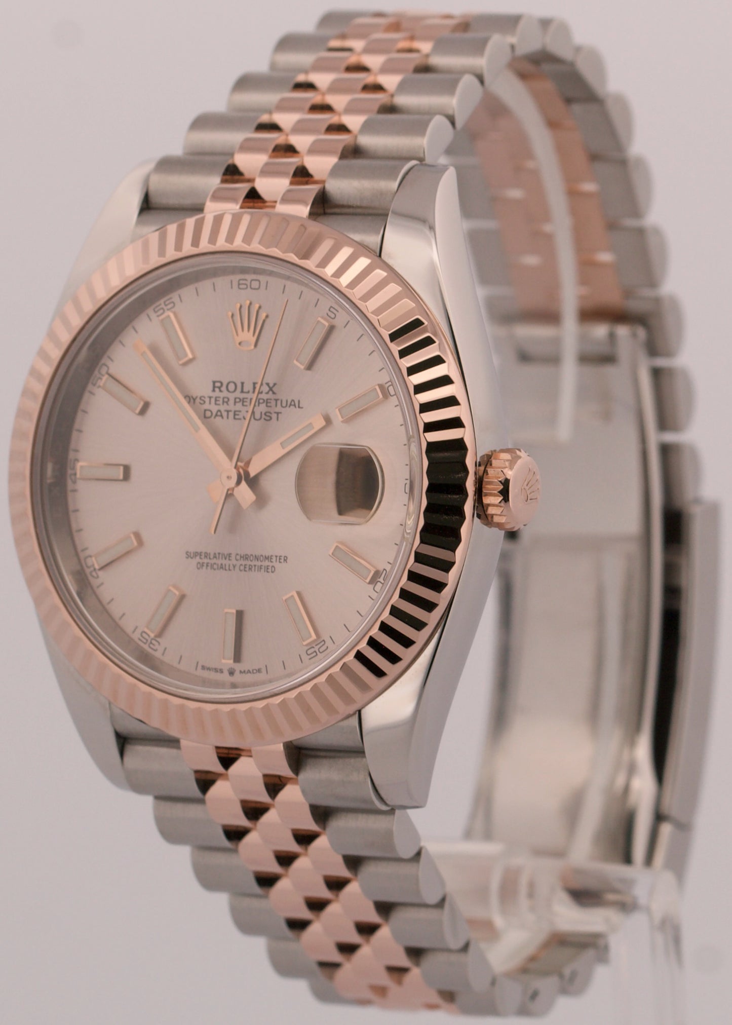 Rolex DateJust 41mm SUNDUST PINK Steel 18K Rose Gold JUBILEE Fluted 126331 BOX
