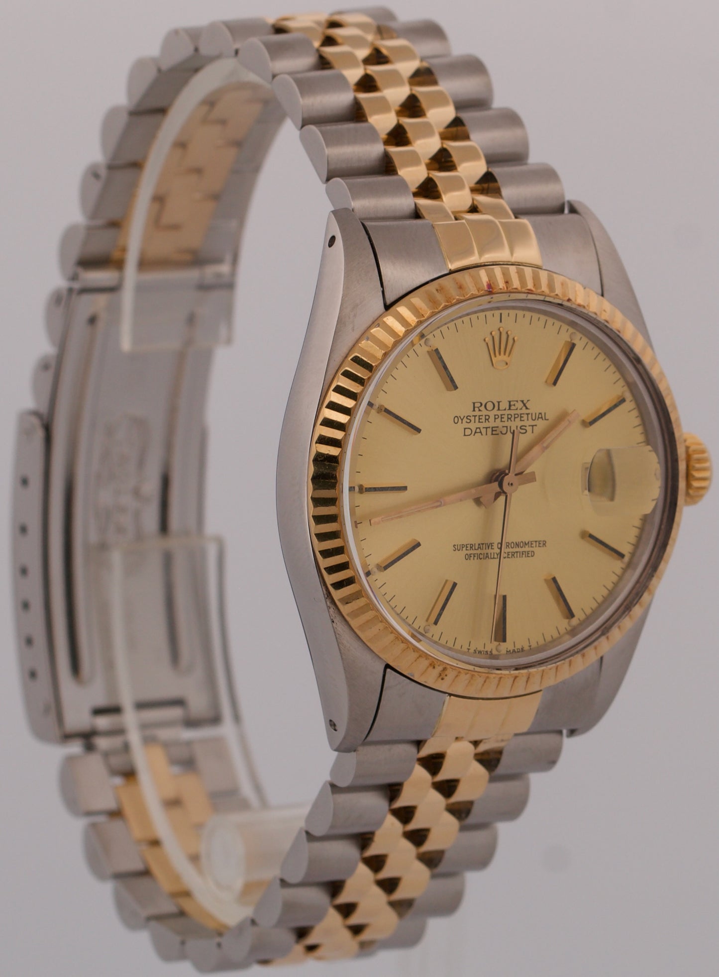 1986 Rolex DateJust CHAMPAGNE 18K Yellow Gold Steel JUBILEE 36mm 16013 Watch