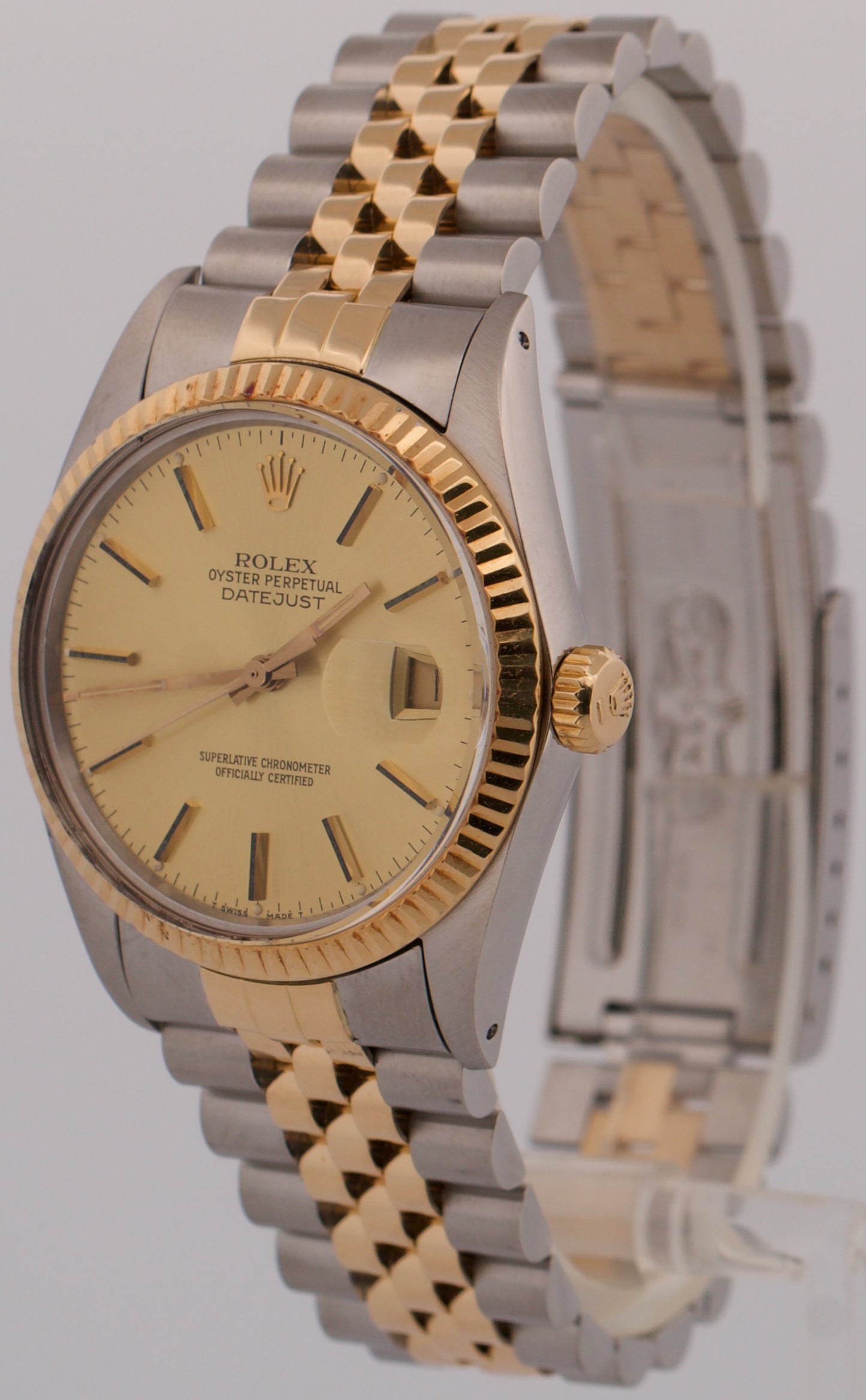 1986 Rolex DateJust CHAMPAGNE 18K Yellow Gold Steel JUBILEE 36mm 16013 Watch