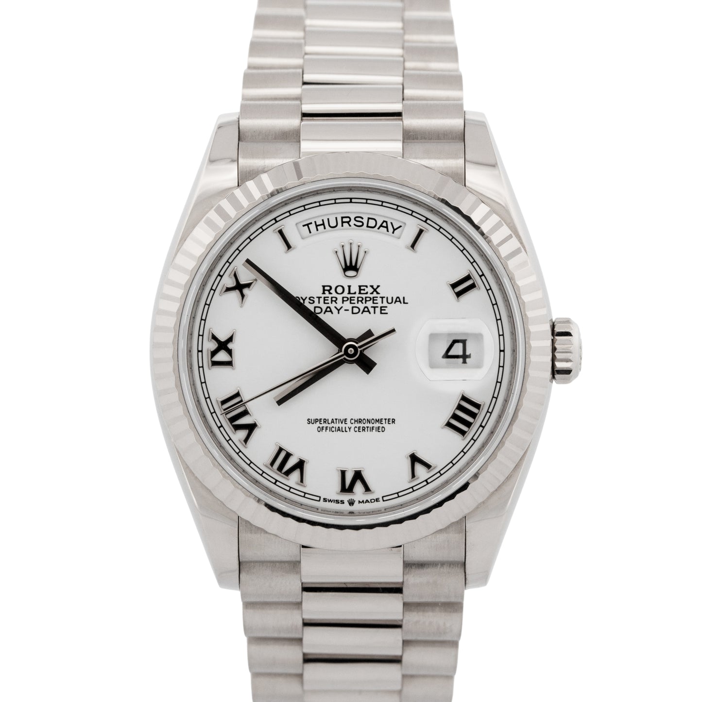 Rolex Day-Date President WHITE Roman 18K White Gold 36mm 128239 Watch