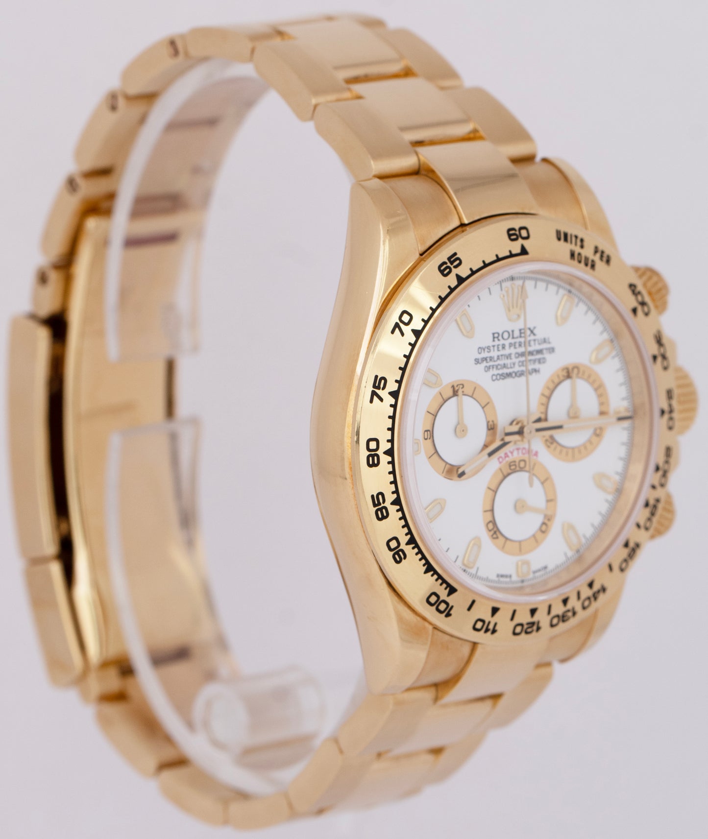 UNPOL. Rolex Daytona PAPERS 40mm Yellow Gold White Chronograph Watch 116508 B+P