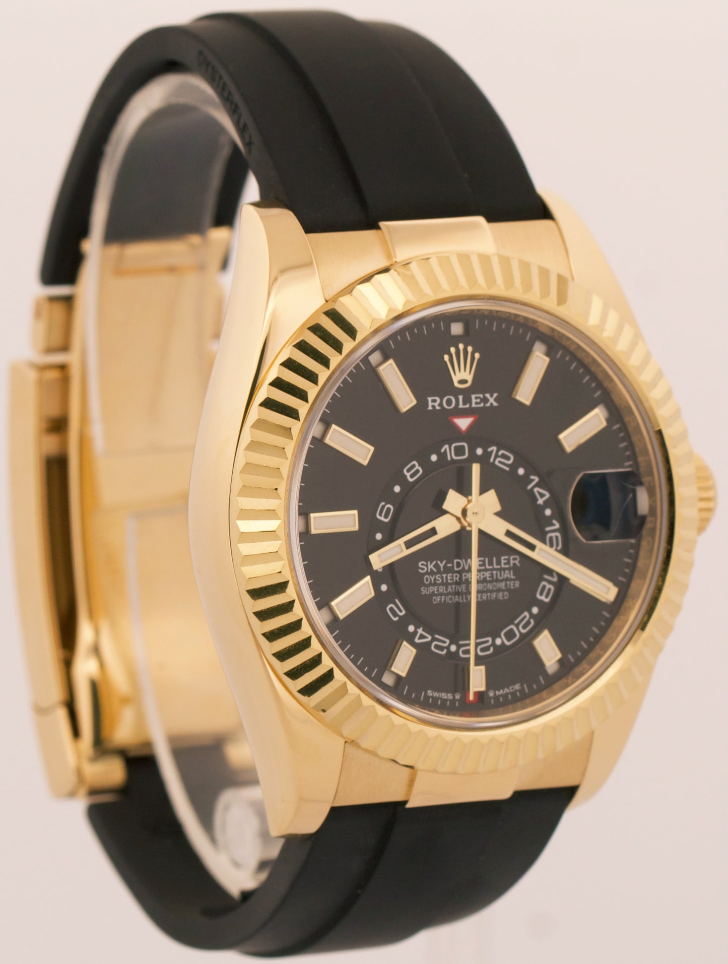 2023 Rolex Sky-Dweller BLACK 18K Yellow Gold Rubber OYSTERFLEX 42mm 336238 BOX