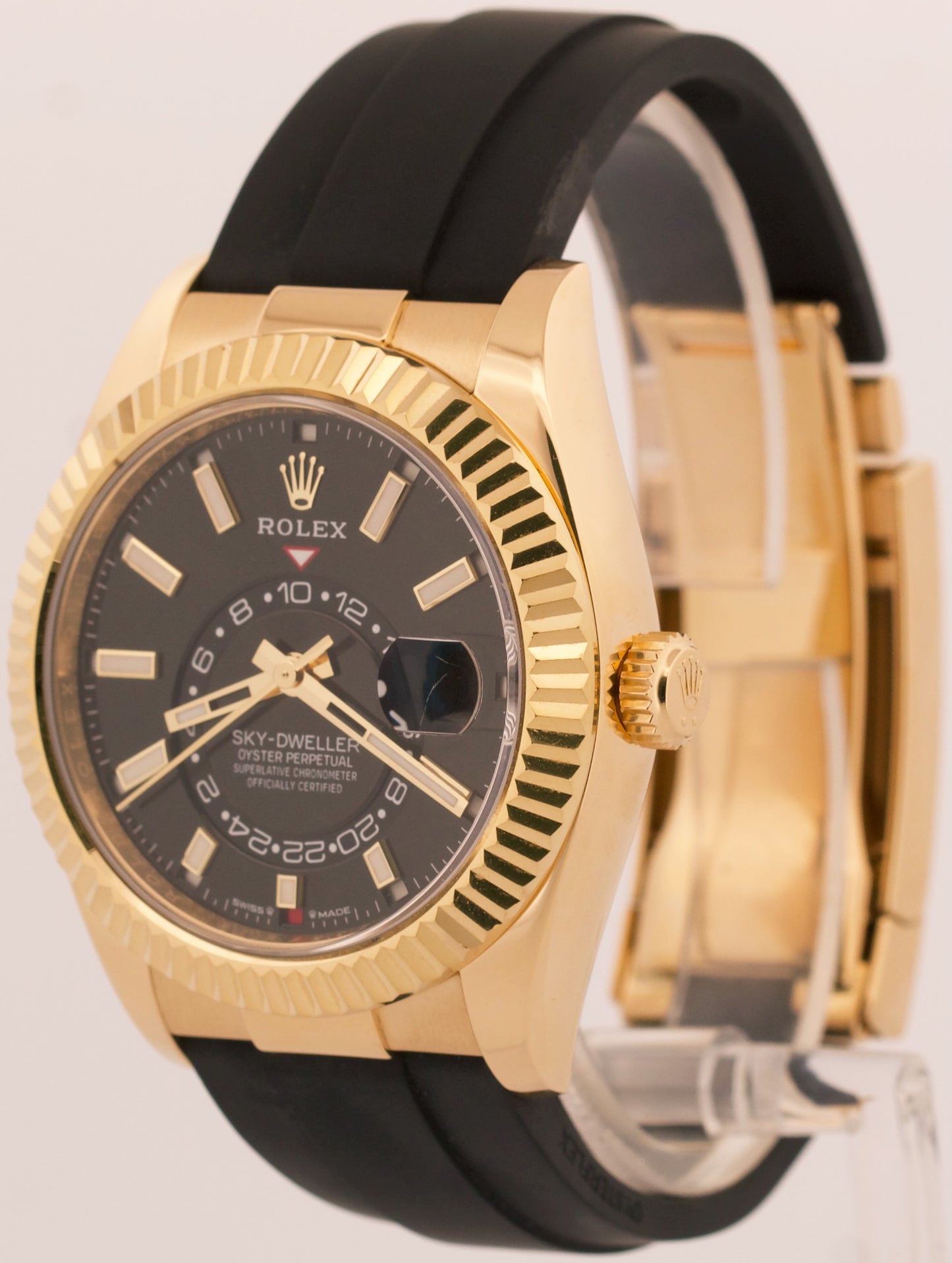 2023 Rolex Sky-Dweller BLACK 18K Yellow Gold Rubber OYSTERFLEX 42mm 336238 BOX