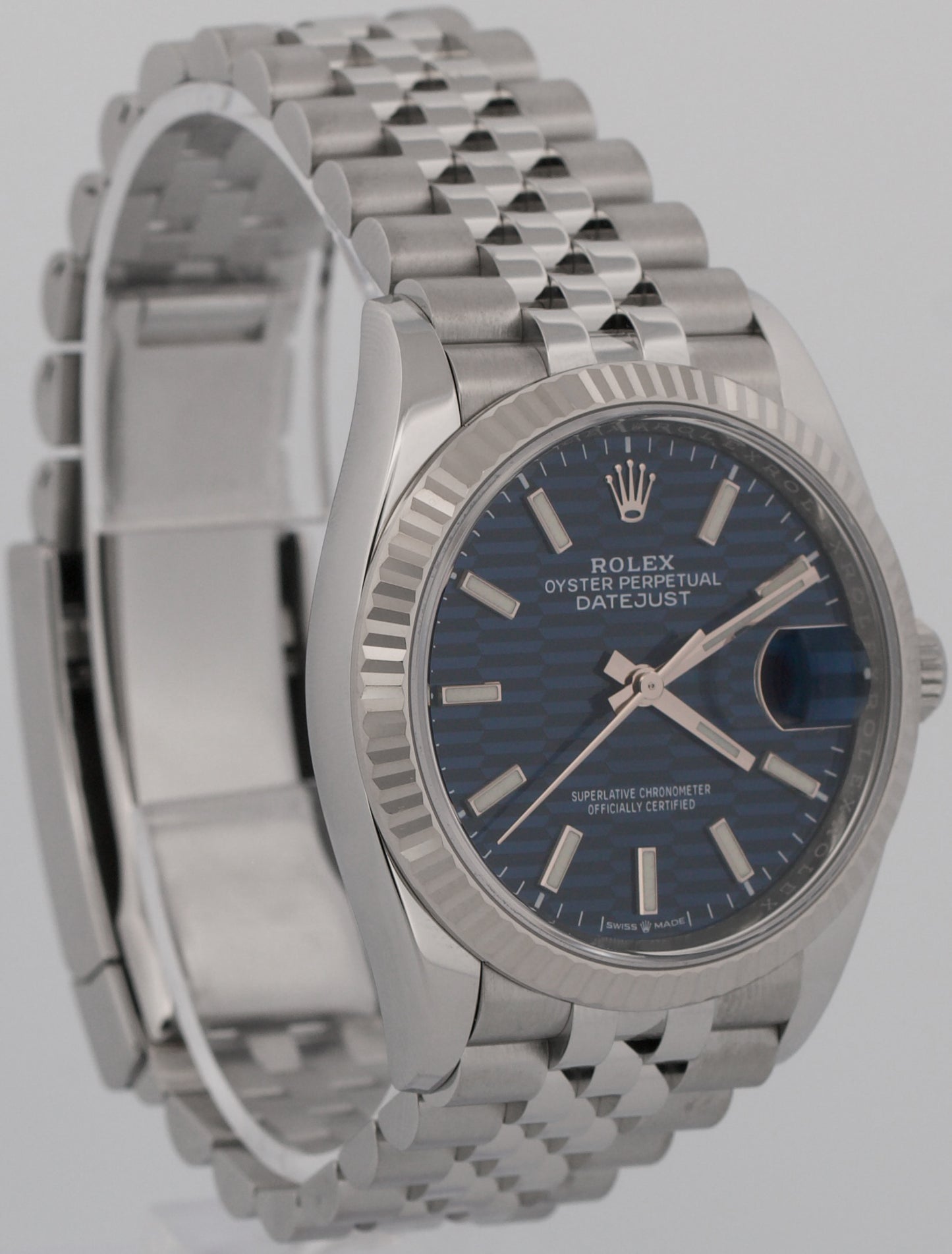 2021 PAPERS Rolex DateJust BLUE MOTIF 36mm Steel 18K Gold JUBILEE 126234 BOX
