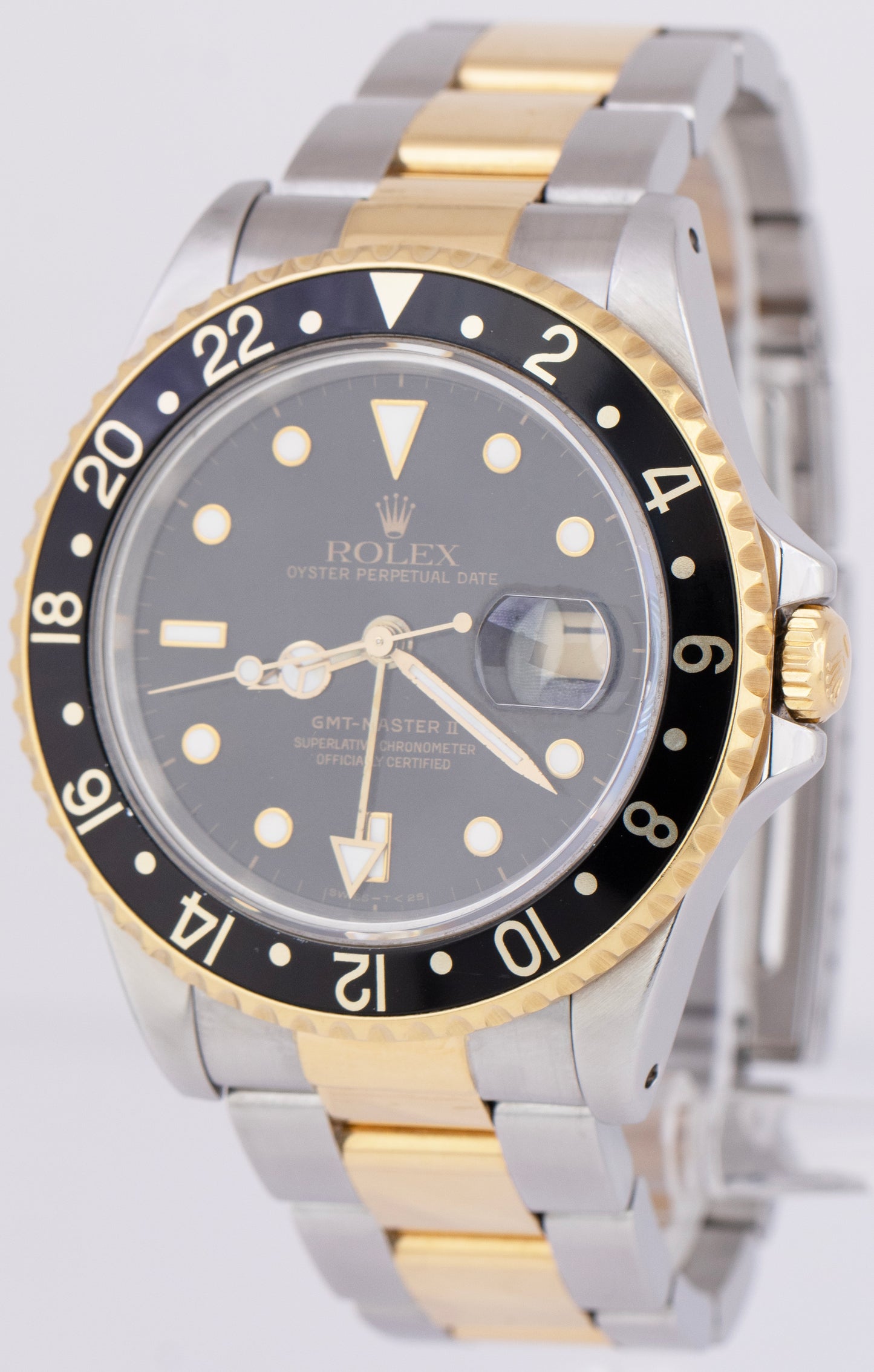 Rolex GMT-Master II Black FROZEN Dial 40mm Two-Tone 18K Gold Oyster Watch 16713