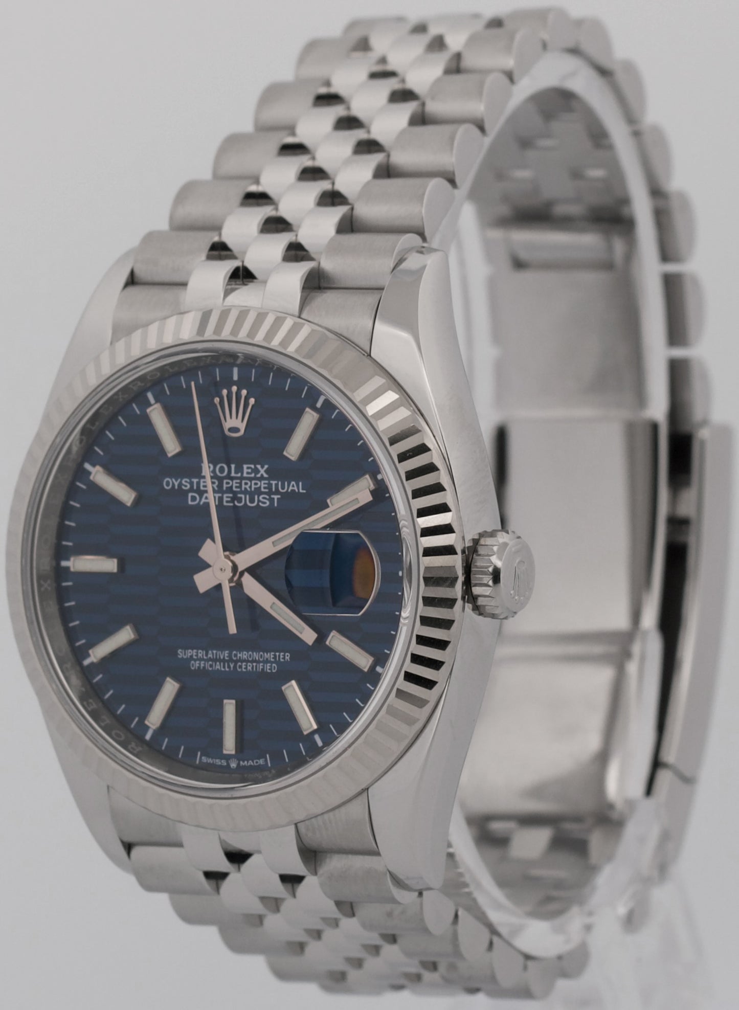 2021 PAPERS Rolex DateJust BLUE MOTIF 36mm Steel 18K Gold JUBILEE 126234 BOX