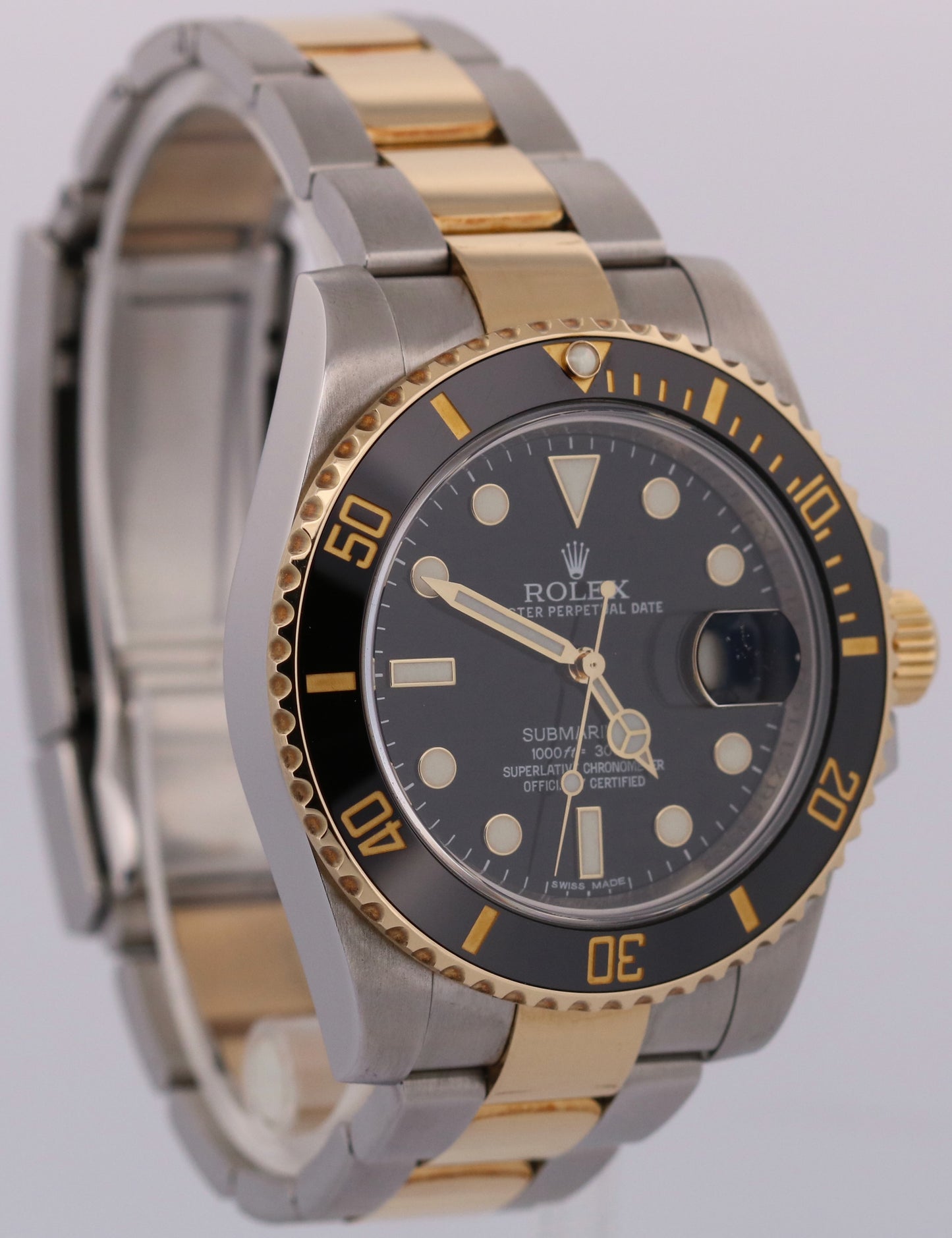 Rolex Submariner Date Ceramic BLACK 40mm 18K Yellow Gold Steel 116613 LN Watch