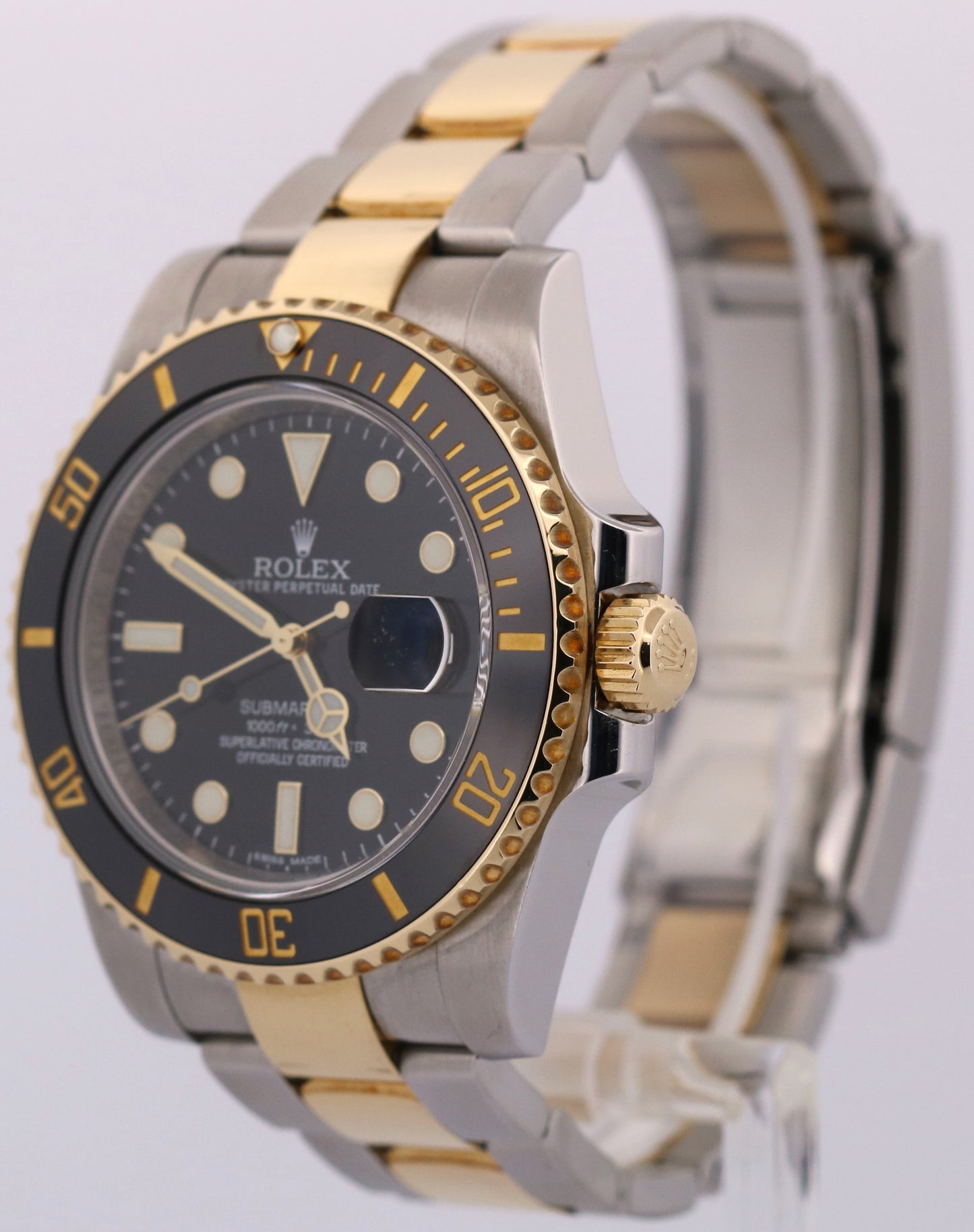 Rolex Submariner Date Ceramic BLACK 40mm 18K Yellow Gold Steel 116613 LN Watch