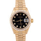 PAPERS Ladies Rolex DateJust President 26mm Black DIAMOND Gold Watch 69138 BOX