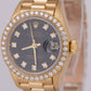 PAPERS Ladies Rolex DateJust President 26mm Black DIAMOND Gold Watch 69138 BOX