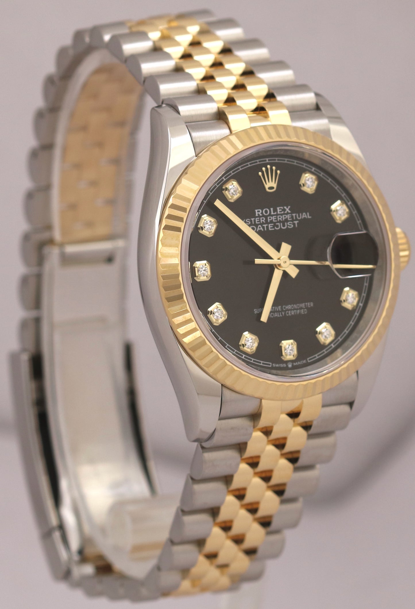 MINT 2024 PAPERS Rolex DateJust 36mm BLACK DIAMOND 18K Gold JUBILEE 126233 BOX