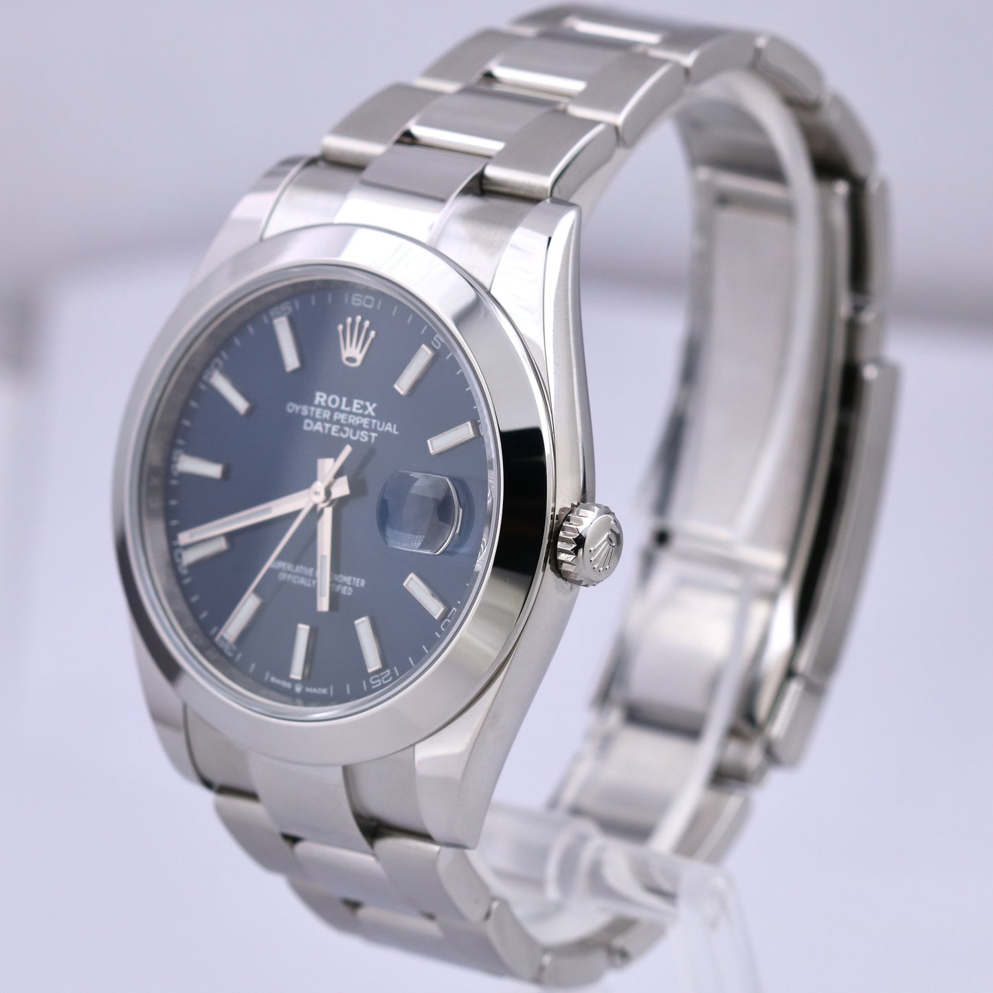 Rolex DateJust 41 BLUE Stainless Steel Smooth Oyster 41mm Date Watch 126300