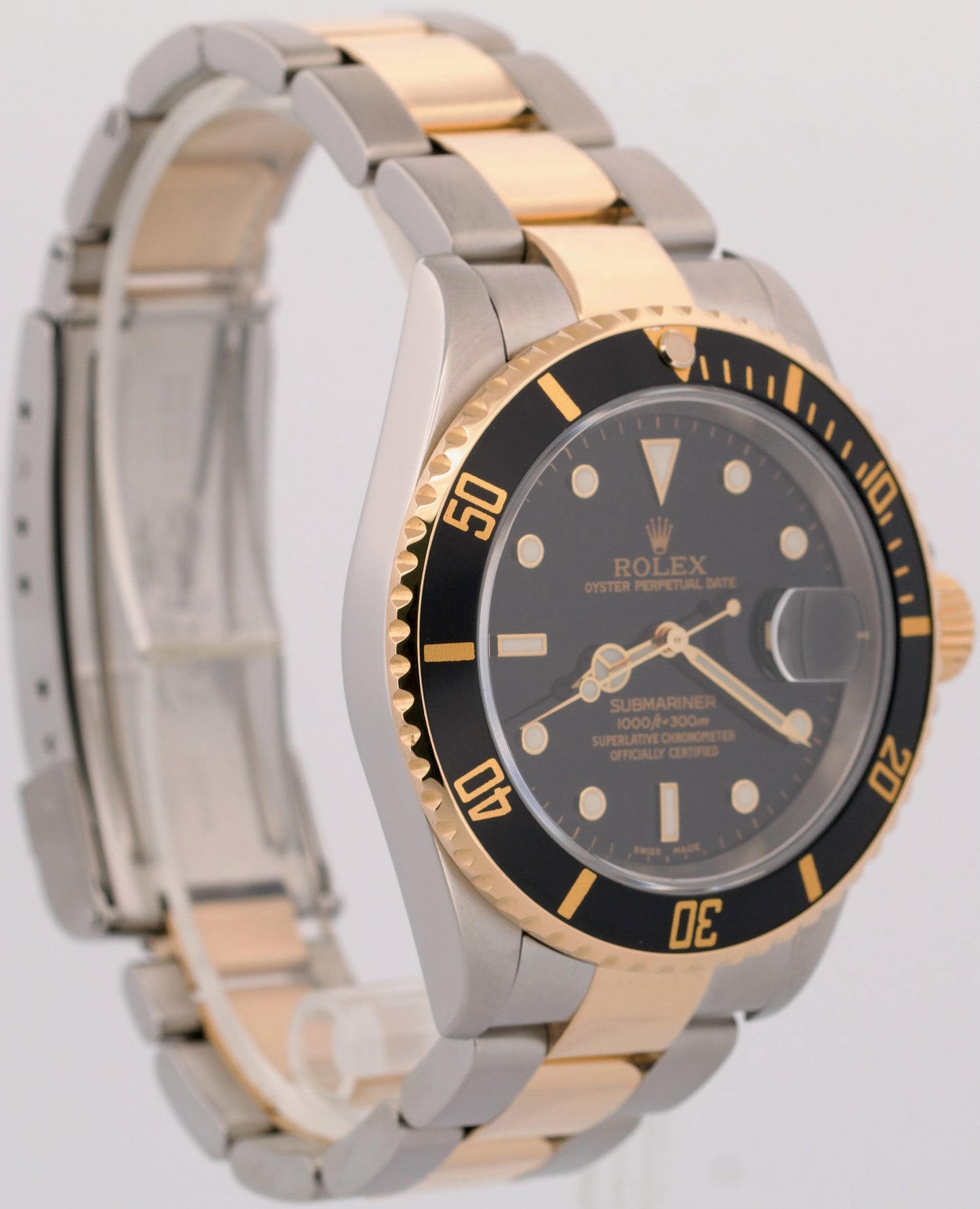 2006 PAPERS Rolex Submariner 40mm Black NO-HOLES 18K Steel Gold Watch 16613 BOX