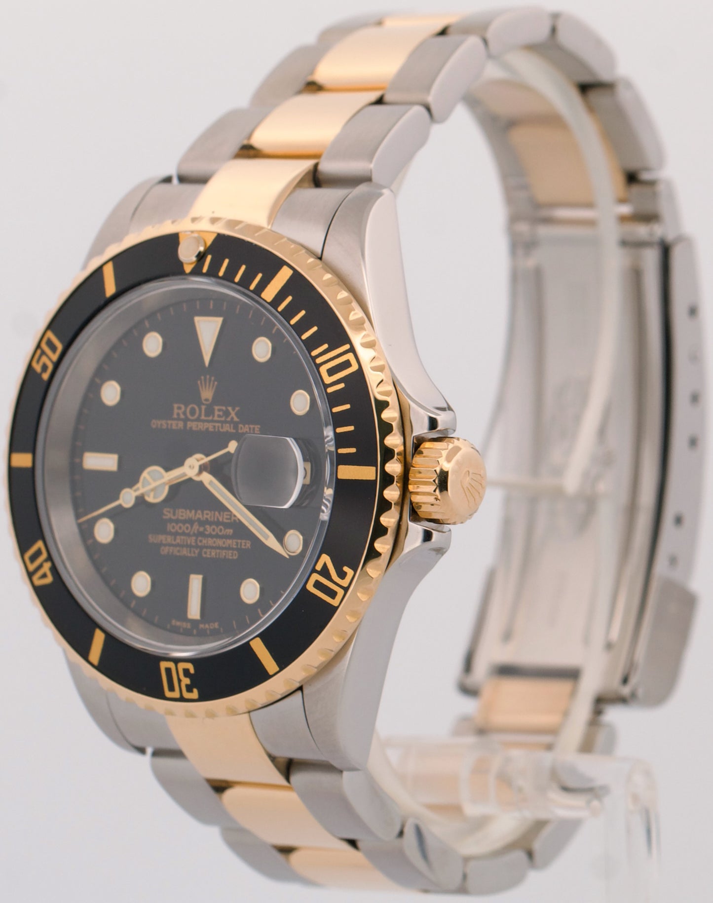 2006 PAPERS Rolex Submariner 40mm Black NO-HOLES 18K Steel Gold Watch 16613 BOX