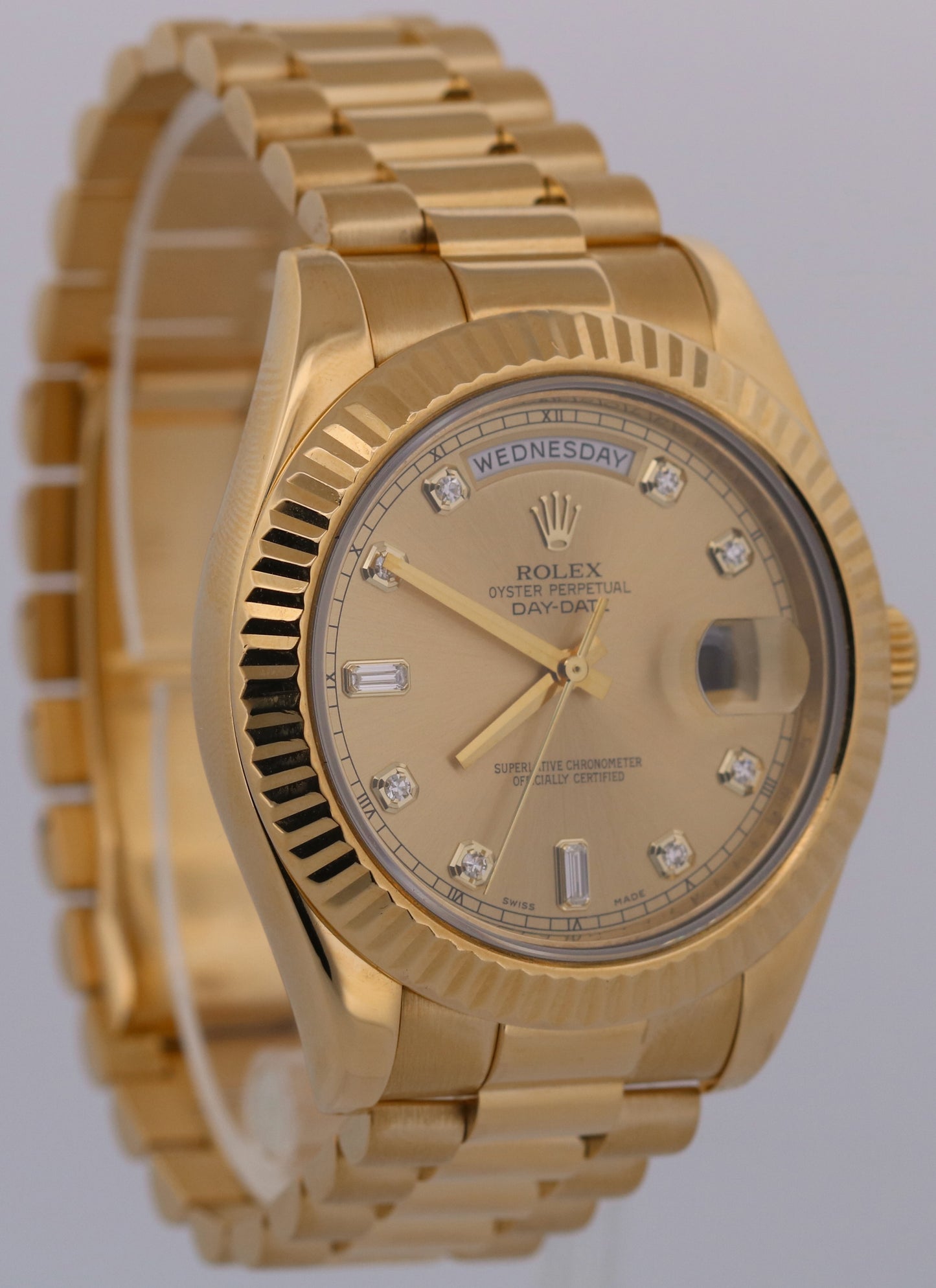 2013 PAPERS Rolex Day-Date II 41mm CHAMPAGNE DIAMOND 18K Yellow Gold 218238 BOX