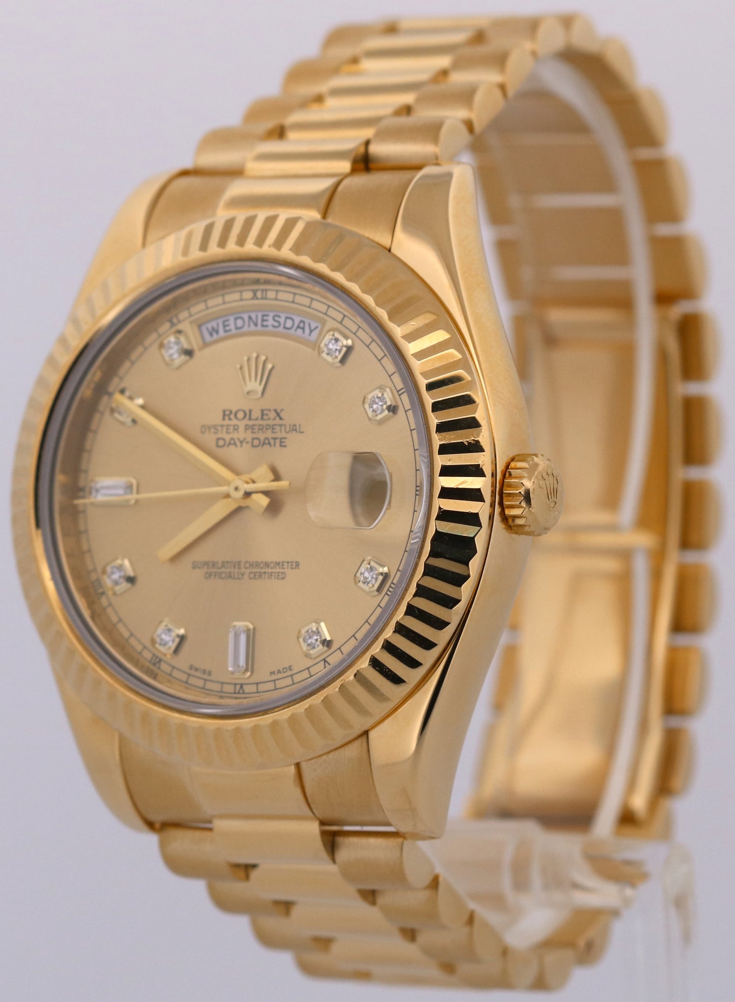2013 PAPERS Rolex Day-Date II 41mm CHAMPAGNE DIAMOND 18K Yellow Gold 218238 BOX
