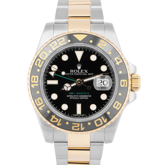 Rolex GMT-Master II Black Ceramic Two-Tone 18K Gold Steel 40mm Watch 116713