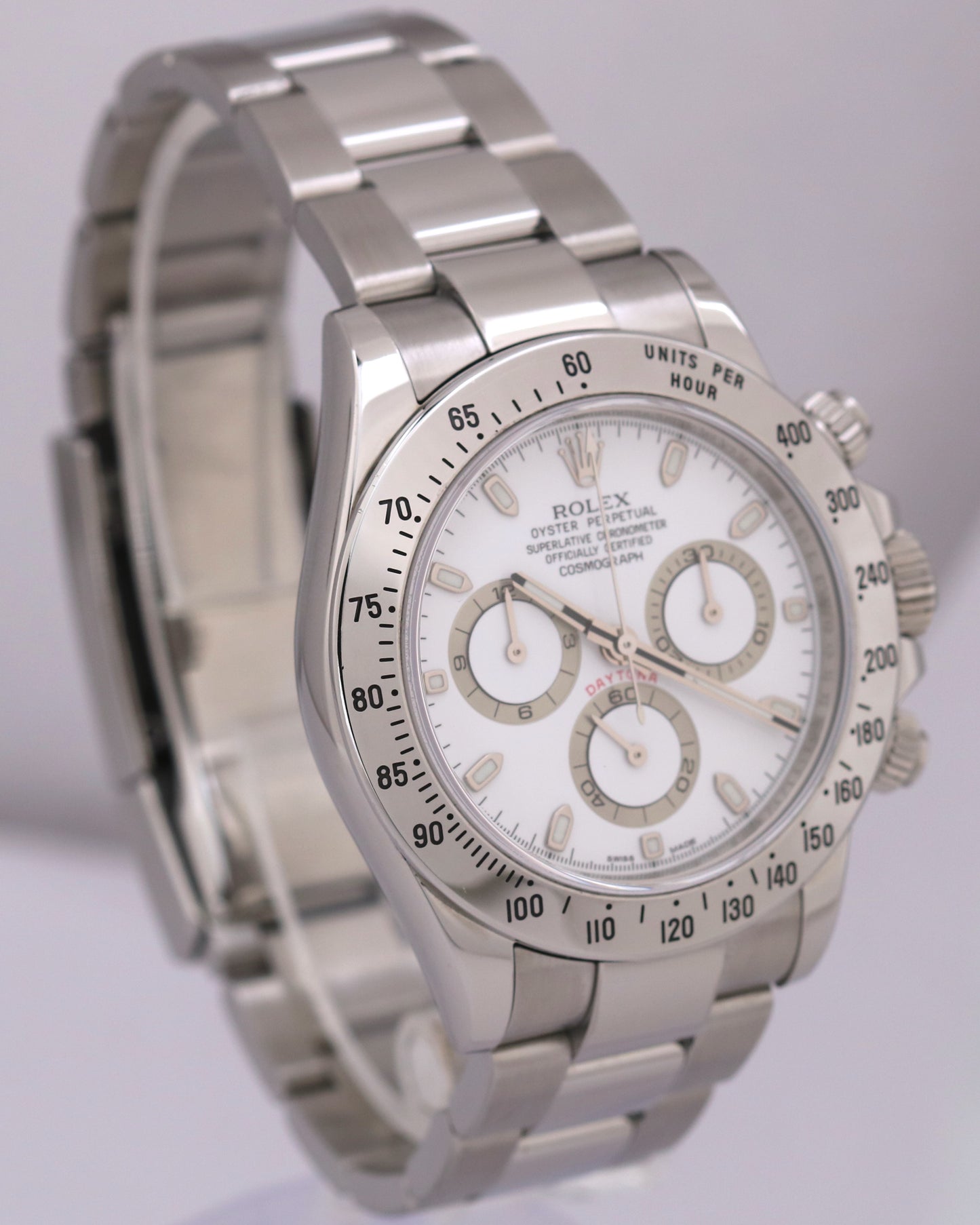2013 Rolex Daytona Cosmograph White APH DIAL 40mm FAT BUCKLE Steel 116520 Watch