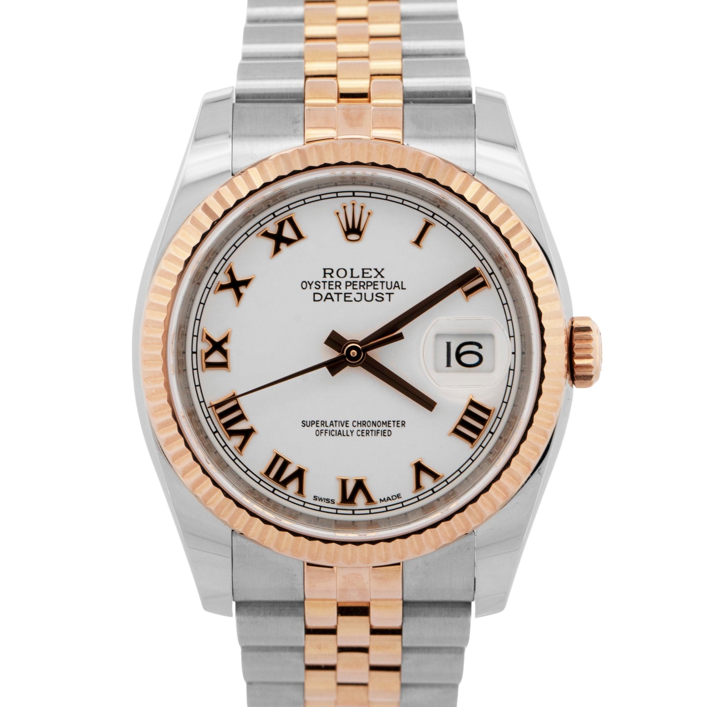 2018 PAPERS Rolex DateJust WHITE Two-Tone 18K Rose Gold 36mm 116231 Watch BOX