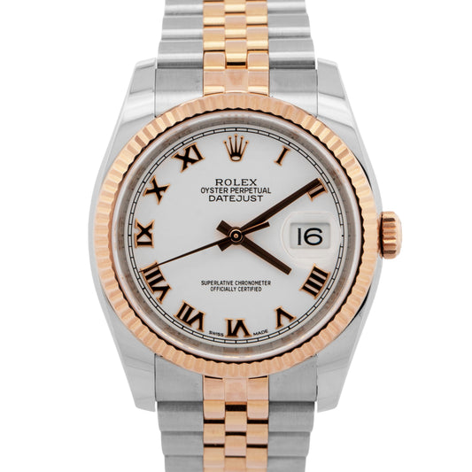 2018 PAPERS Rolex DateJust WHITE Two-Tone 18K Rose Gold 36mm 116231 Watch BOX