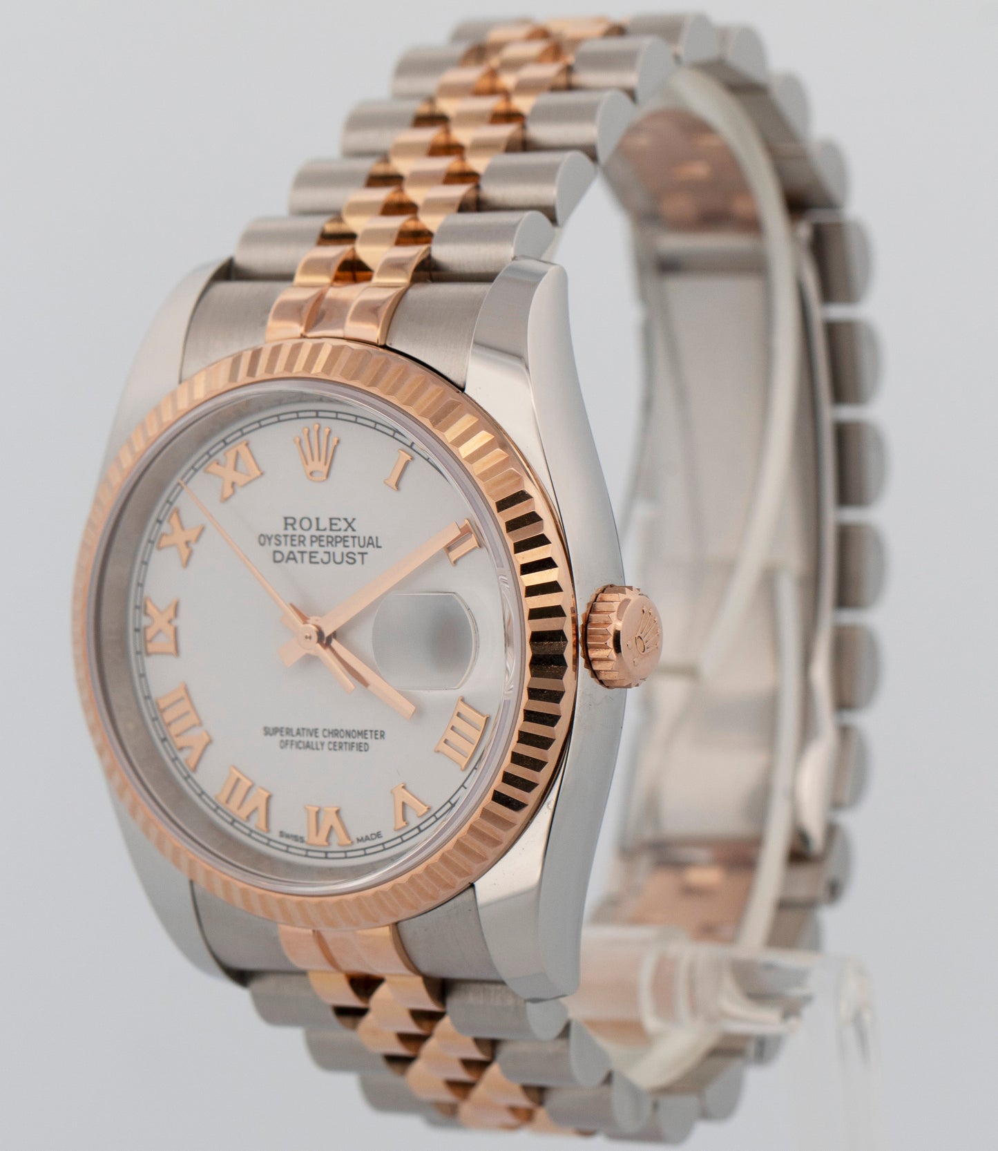 2018 PAPERS Rolex DateJust WHITE Two-Tone 18K Rose Gold 36mm 116231 Watch BOX