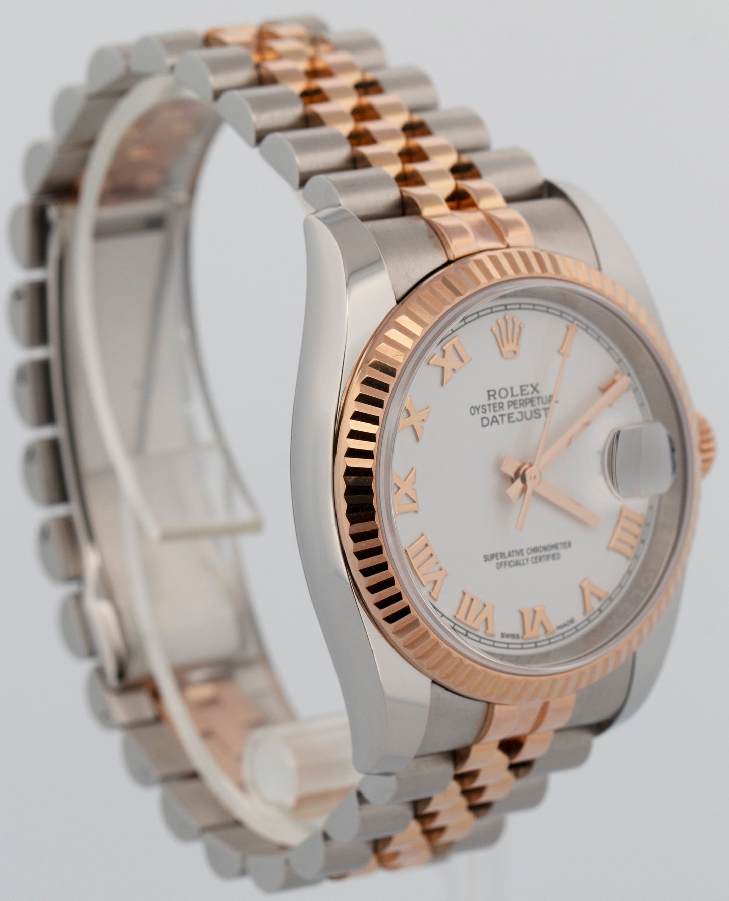 2018 PAPERS Rolex DateJust WHITE Two-Tone 18K Rose Gold 36mm 116231 Watch BOX