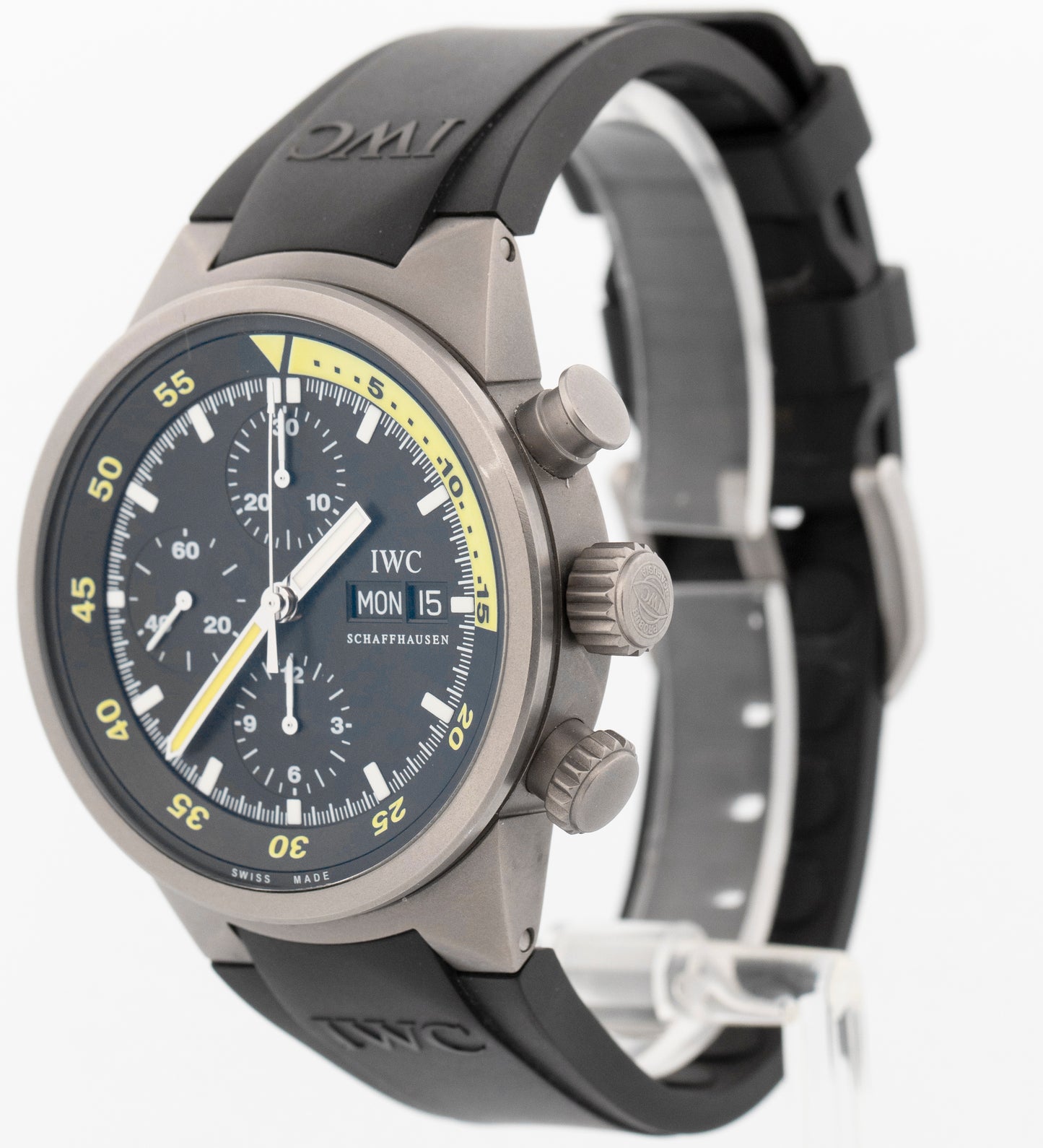 IWC Aquatimer Chronograph Titanium 41mm Yellow Rubber Day Date Watch IW371918