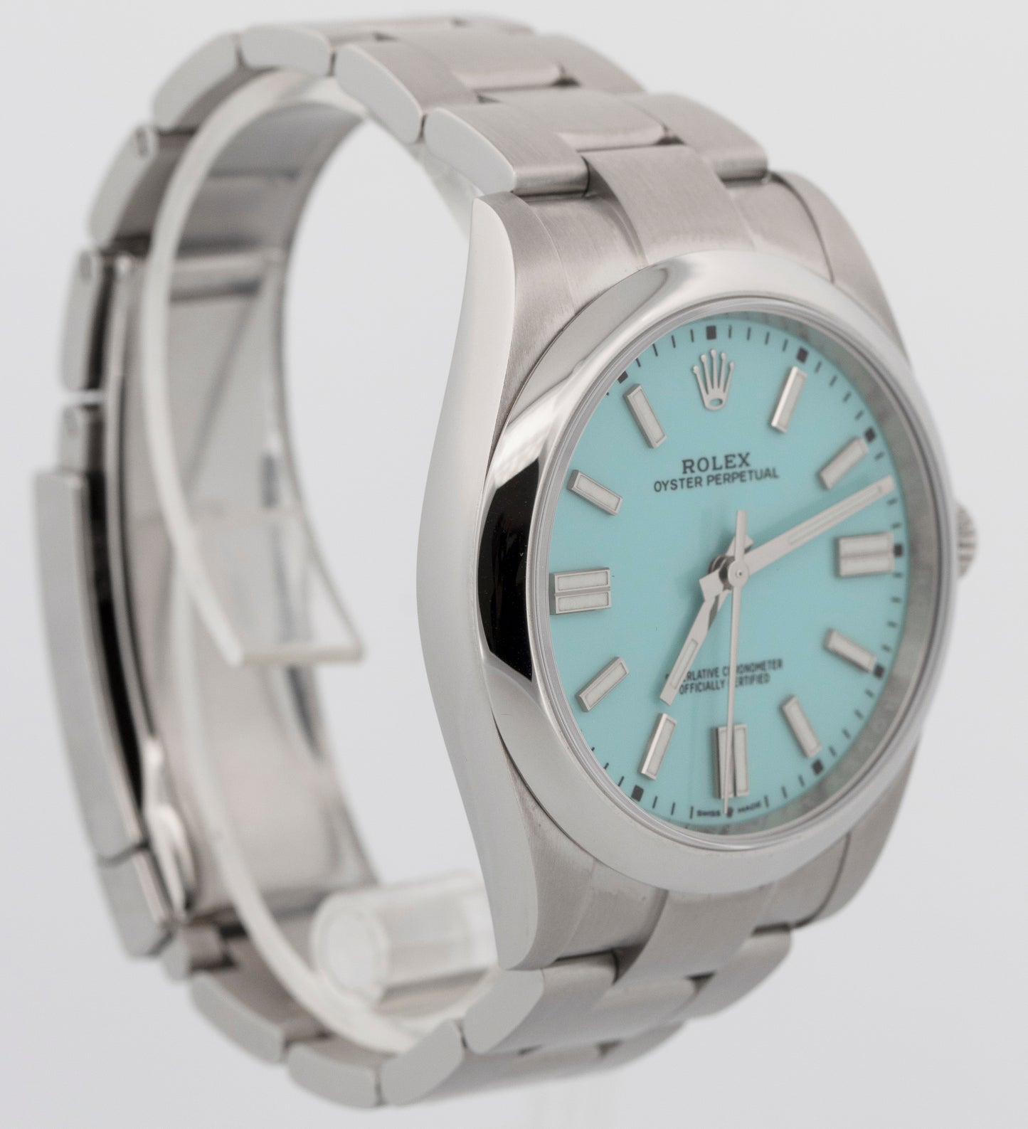 UNPOLISHED 2021 PAPERS Rolex Oyster Perpetual TURQUOISE 41mm 124300 Watch BOX